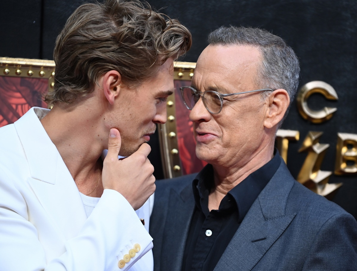 epa09988460 (L-R) Austin Butler and Tom Hanks arrive for the special screening of 'Elvis' at the BFI Southbank in London, Britain, 31 May 2022. The film explores the life and music of Elvis Presley and will be released in the UK and Ireland on 24 June.  EPA