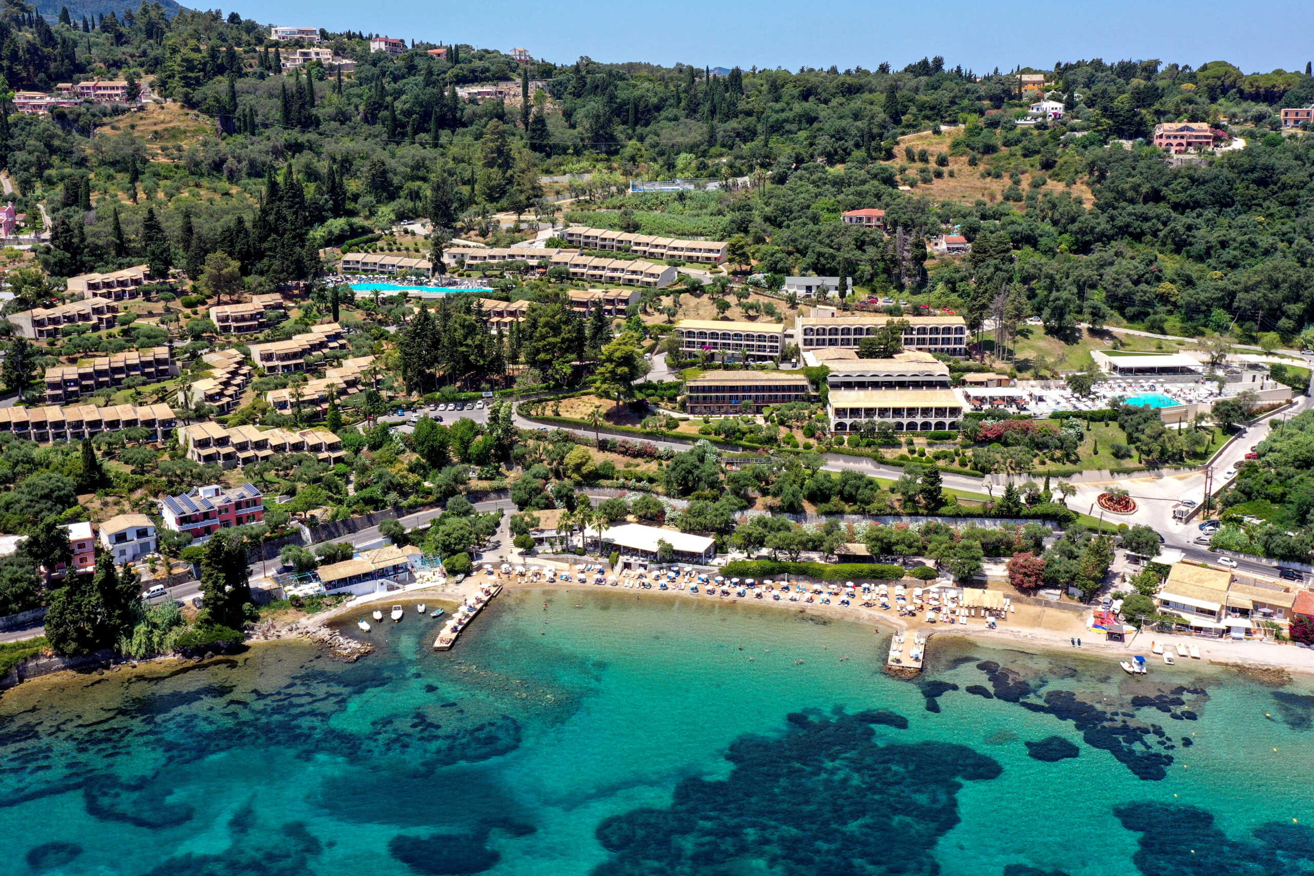 FILE PHOTO: An aerial view of the Aeolos Beach Resort, a Tui holiday destination,  on the island of Corfu, Greece, June 30, 2022. REUTERS