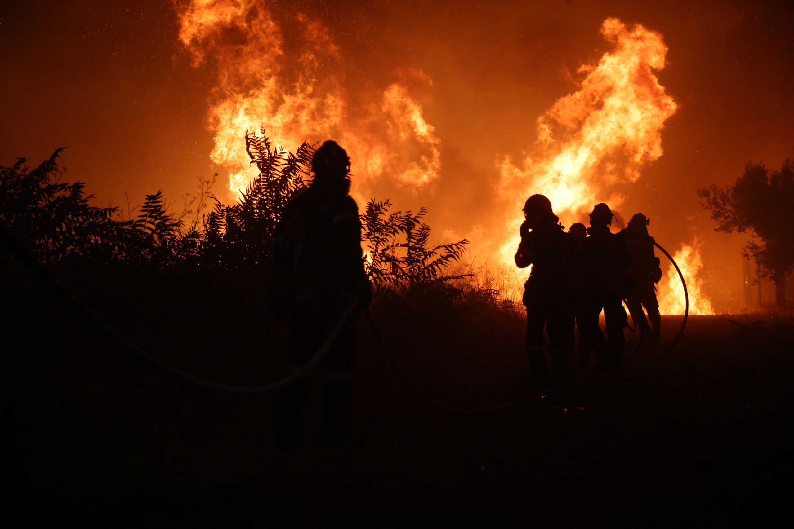 Firefighters try to extinguish a wildfire burning near the village of Makri on the region of Evros, Greece, August 22, 2023. REUTERS
