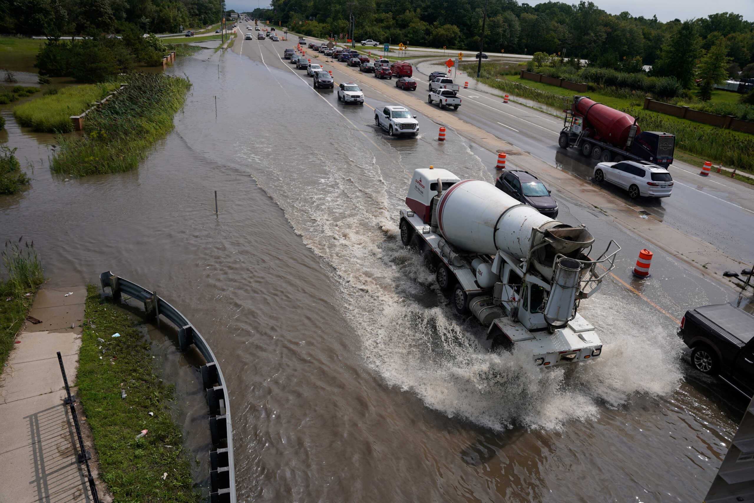 A view of a road flooded after heavy rains in Detroit, Michigan, U.S., August 24, 2023. REUTERS