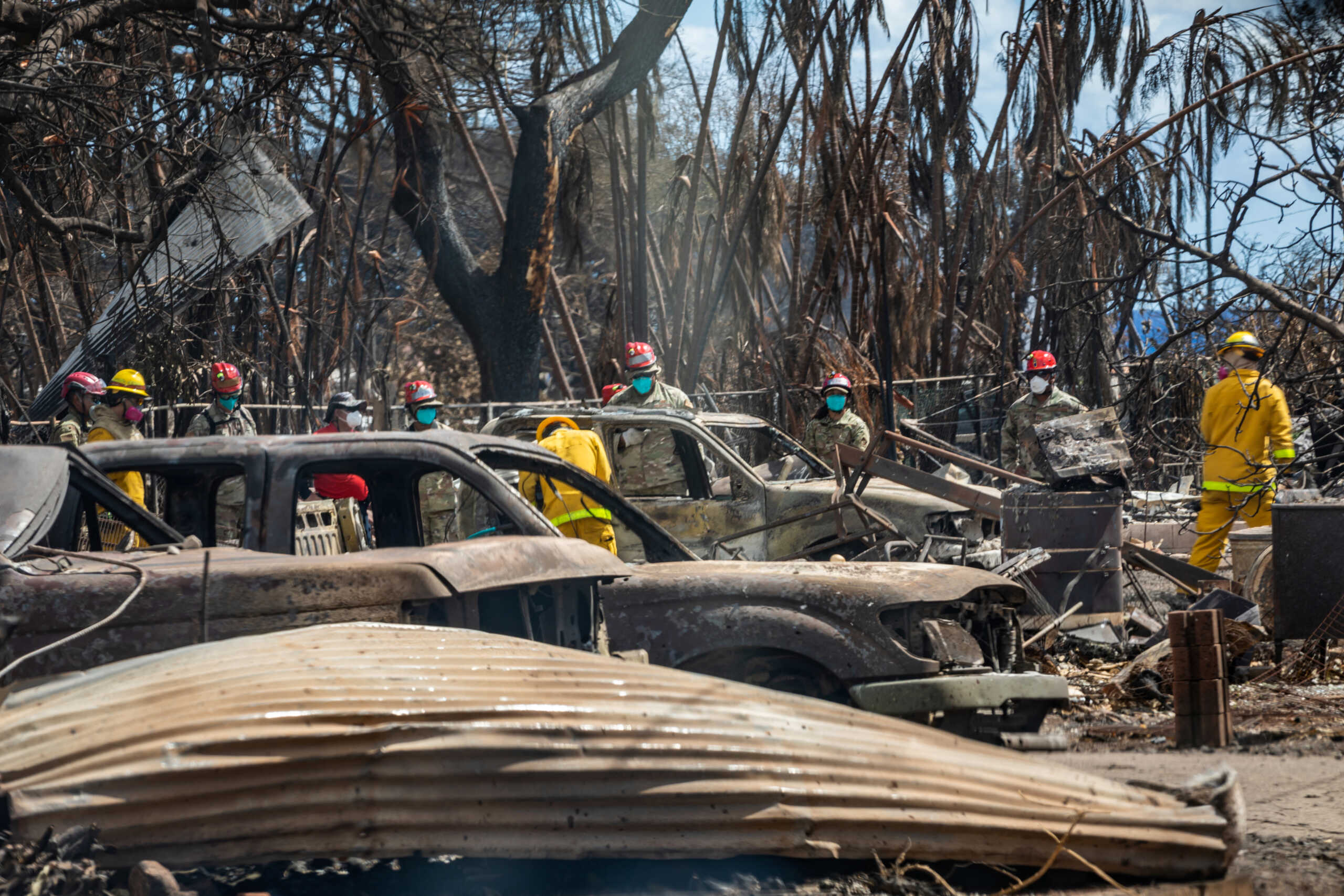 Combined Joint Task Force 50 (CJTF-50) search, rescue and recovery personnel conduct search operations of areas damaged by Maui wildfires in Lahaina, Hawaii, U.S. August 15, 2023.      U.S. Army National Guard