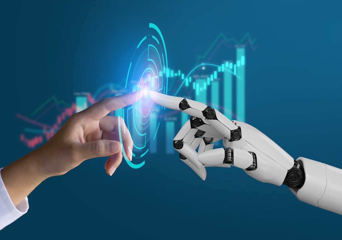 AI, Machine learning, robot hand ai artificial intelligence assistance human touching on big data network connection background, Science artificial intelligence technology, innovation and futuristic.