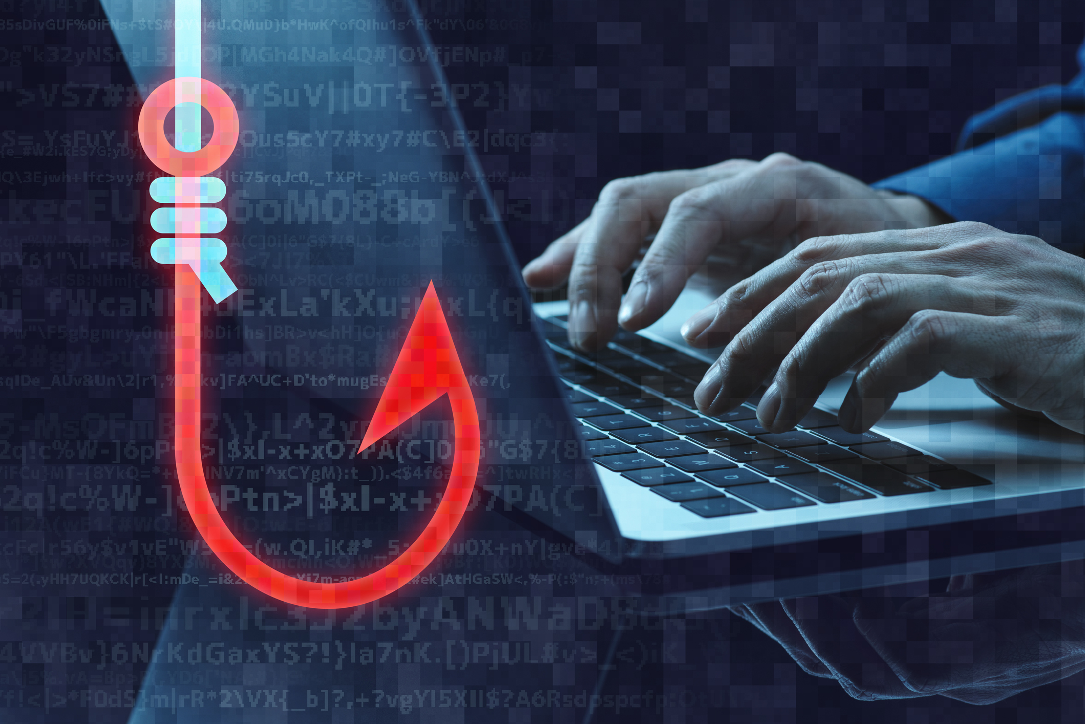 Close up of hands typing.