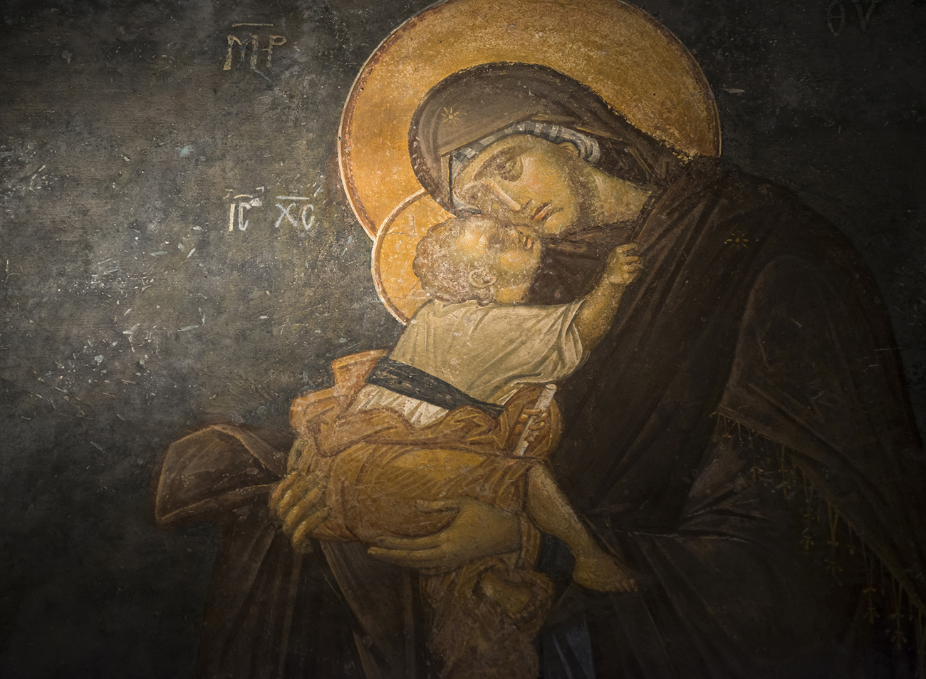 Fresco of the Virgin Mary and Jesus in the Parecclesion of the Chora Church (Kariye Museum) in Istanbul, Turkey. Built in AD 527–65, it is considered to be one of the most beautiful surviving examples of a Byzantine church.