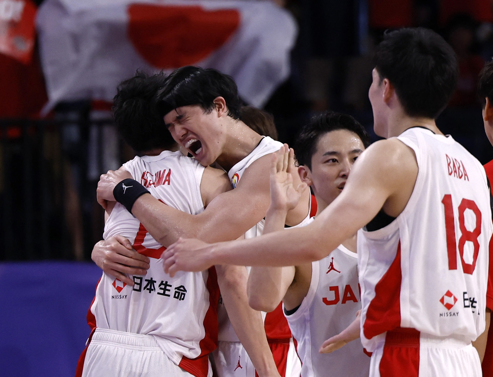 Basketball - FIBA World Cup 2023 - Classification Round 17-32 - Group O - Japan v Venezuela - Okinawa Arena, Okinawa, Japan - August 31, 2023 Japan players celebrate their win after the match REUTERS