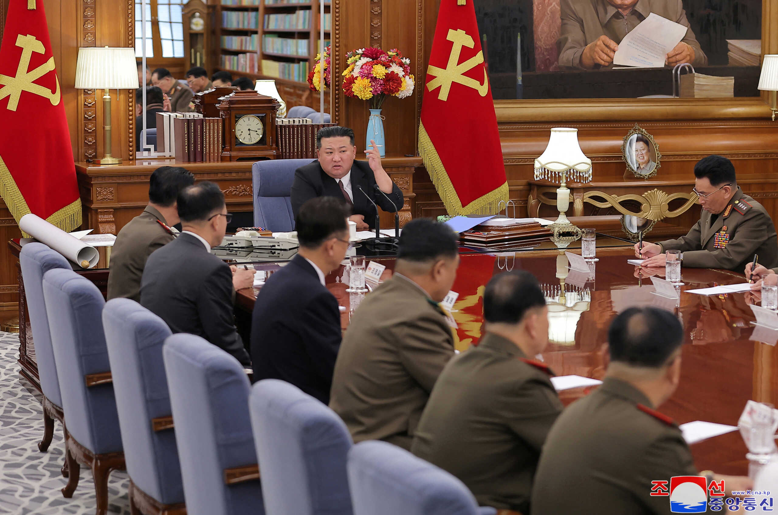 North Korean leader Kim Jong Un attends the 7th enlarged meeting of the 8th Central Military Commission of the Workers' Party of Korea at the headquarters building of the Central Committee of the Workers' Party of Korea in Pyongyang, North Korea, August 9, 2023.    KCNA via REUTERS    ATTENTION EDITORS - THIS IMAGE WAS PROVIDED BY A THIRD PARTY. REUTERS IS UNABLE TO INDEPENDENTLY VERIFY THIS IMAGE. NO THIRD PARTY SALES. SOUTH KOREA OUT. NO COMMERCIAL OR EDITORIAL SALES IN SOUTH KOREA.