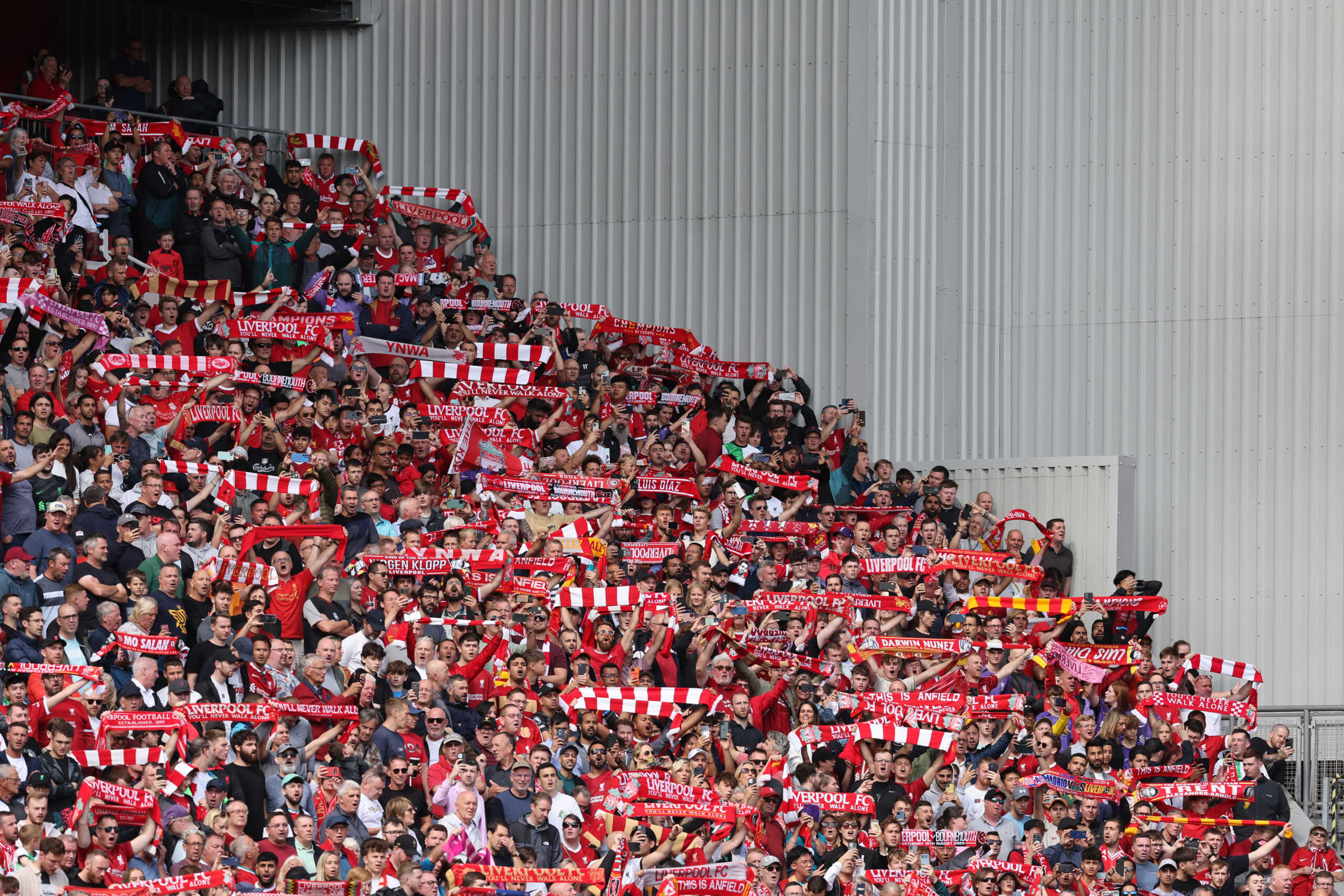 Soccer Football - Premier League - Liverpool v AFC Bournemouth - Anfield, Liverpool, Britain - August 19, 2023 Liverpool fans inside the stadium before the match REUTERS