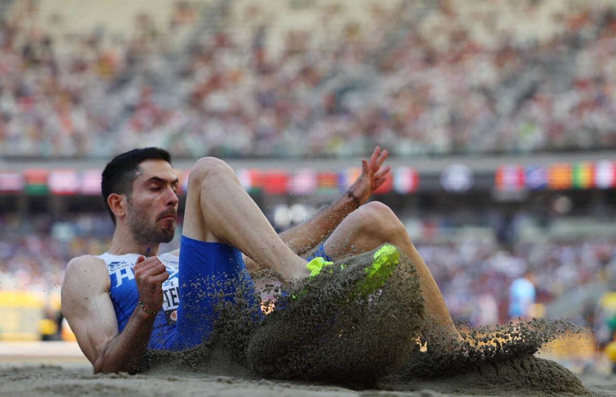 Athletics - World Athletics Championship - Men's Long Jump - National Athletics Centre, Budapest, Hungary - August 23, 2023 Greece's Miltiadis Tentoglou in action during qualification REUTERS