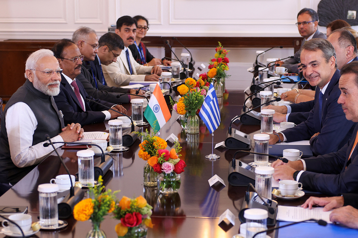 Greek Prime Minister Kyriakos Mitsotakis meets with India’s Prime Minister Narendra Modi at the Maximos Mansion in Athens, Greece, August 25, 2023. REUTERS