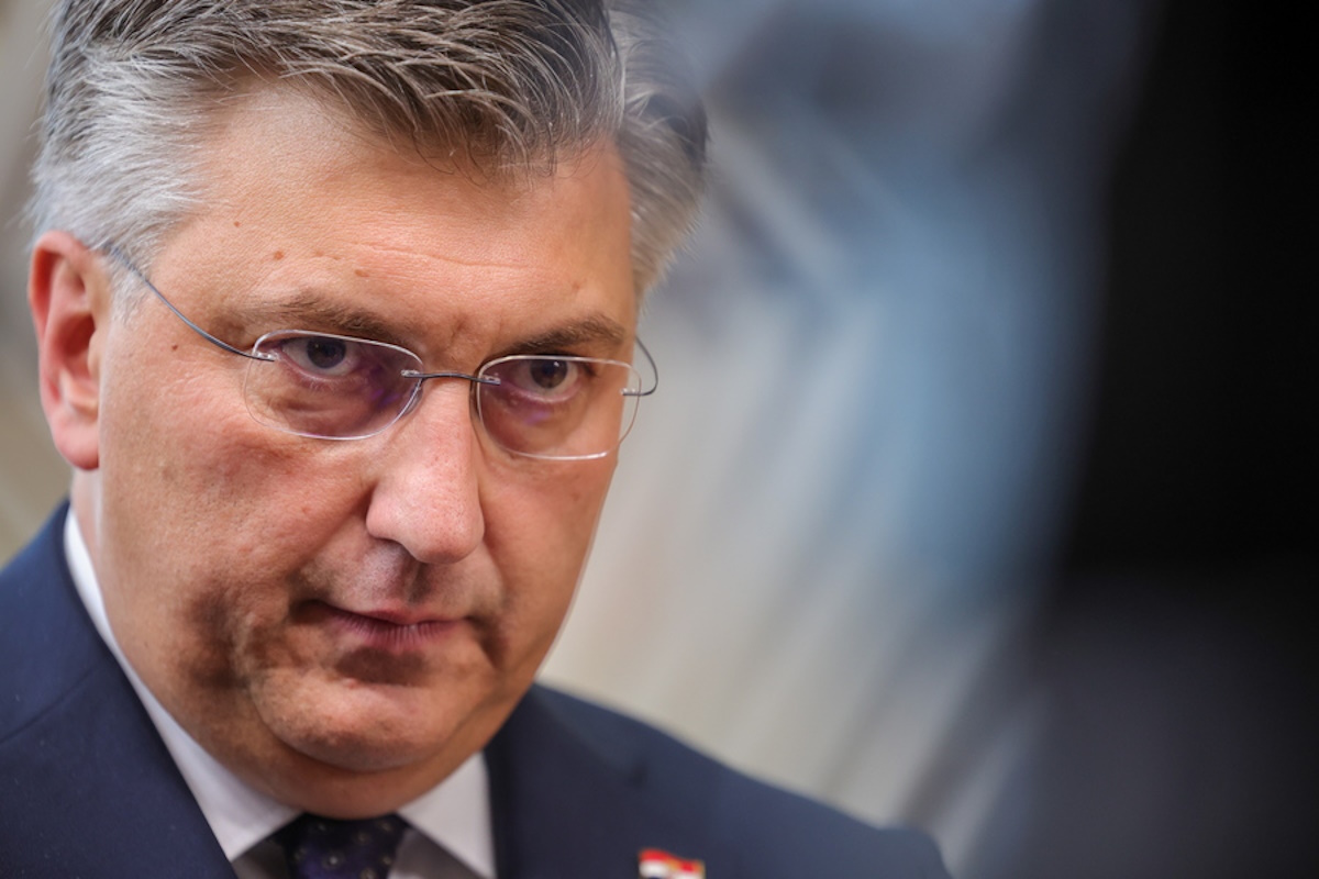 epa10753408 Croatia’s Prime Minister Andrej Plenkovic speaks with the press after the EU-CELAC Summit of Heads of State and Government round table meeting in Brussels, Belgium, 18 July 2023. Leaders from the EU and the Community of Latin American and Caribbean States (CELAC) gather in Brussels for the third EU-CELAC summit from 17-18 July 2023, with the aim to strengthen relations between both regions.  EPA