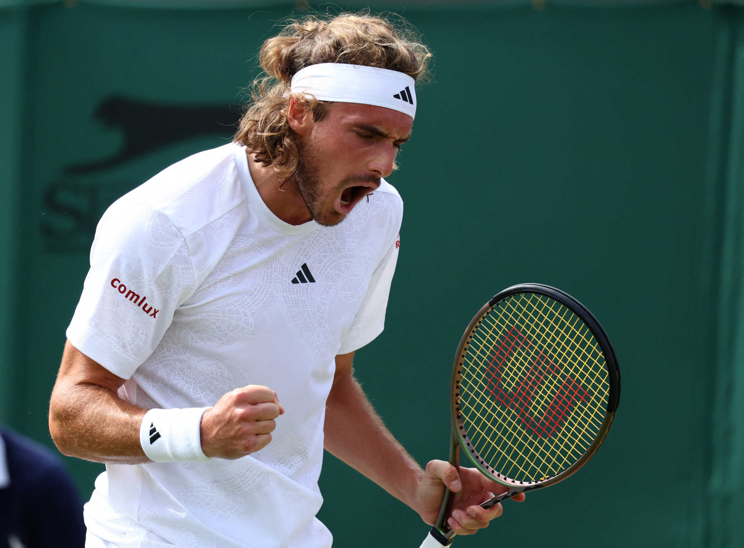Tennis - Wimbledon - All England Lawn Tennis and Croquet Club, London, Britain - July 10, 2023 Greece's Stefanos Tsitsipas reacts during his fourth round match against Christopher Eubanks of the U.S. REUTERS