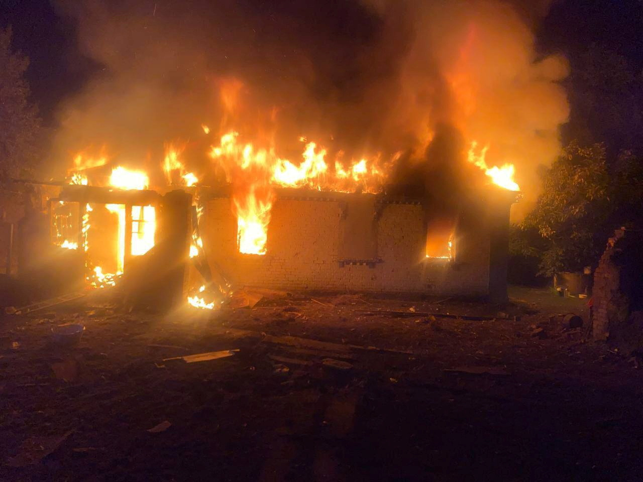 A view shows at the site of a residential area hit by a Russian drone and missile strikes strike, amid Russia's attack on Ukraine, in Kyiv region, Ukraine August 30, 2023.  Head of the National Police of Kyiv region Andrii Nebytov via Telegram