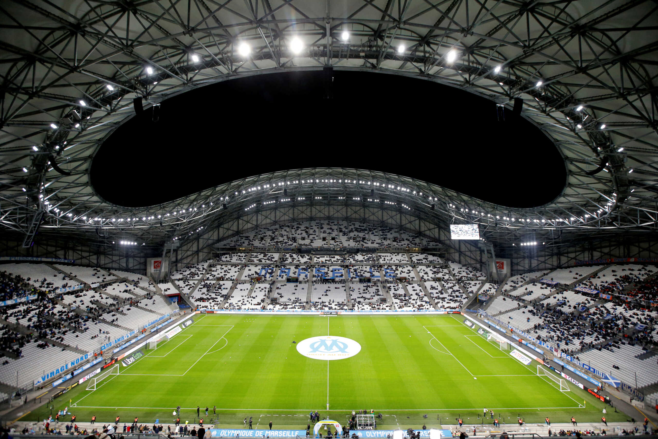 FILE PHOTO: Soccer Football - Ligue 1 - Olympique de Marseille v Nimes Olympique - Orange Velodrome, Marseille, France - December 21, 2019   General view inside the stadium before the match     REUTERS