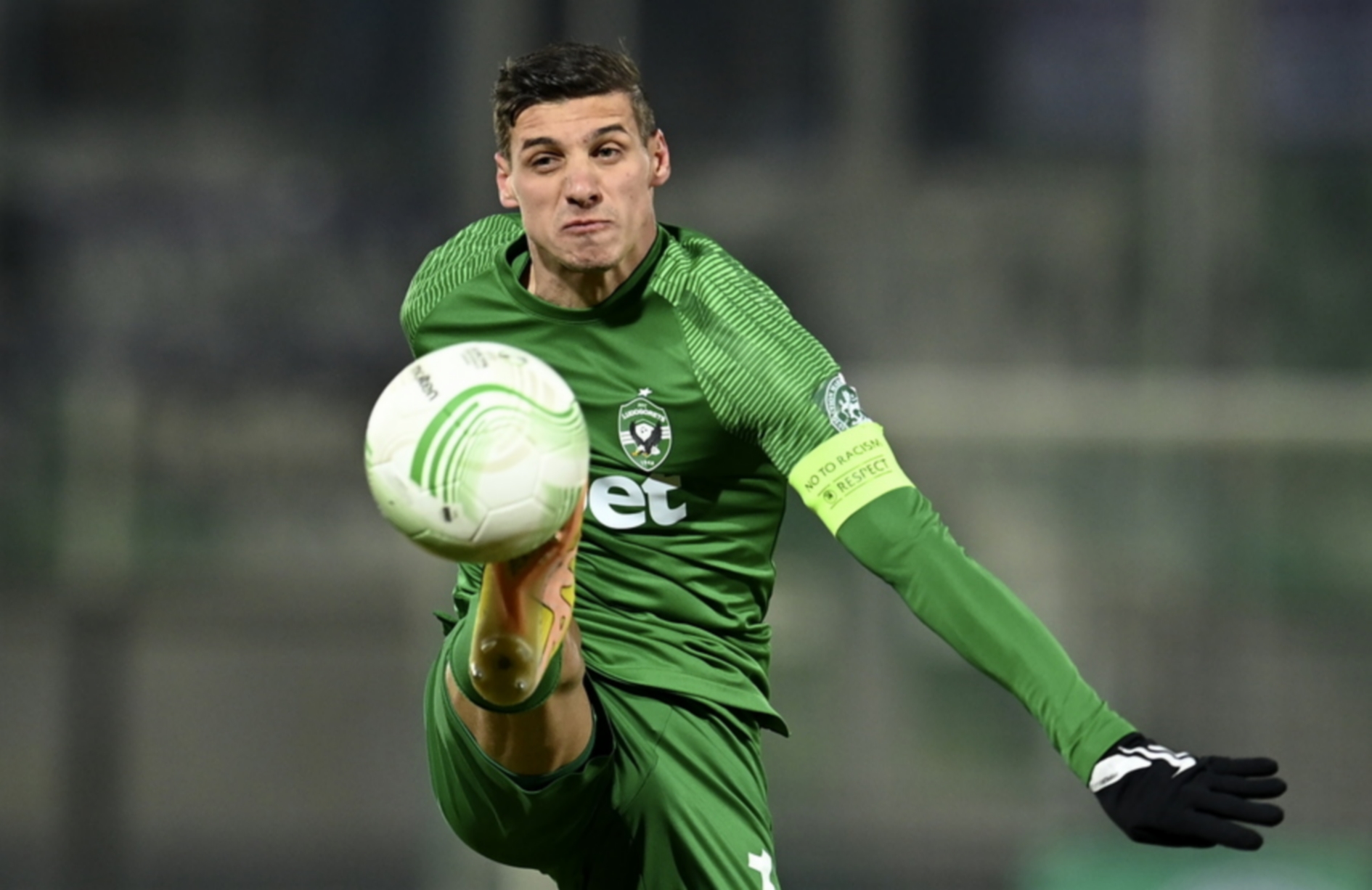 epa10471801 Kiril Despodov of Ludogorets in action during the UEFA Europa Conference League play-off 1st leg match between PFC Ludogorets and RSC Anderlecht in Razgrad, Bulgaria, 16 February 2023.  EPA