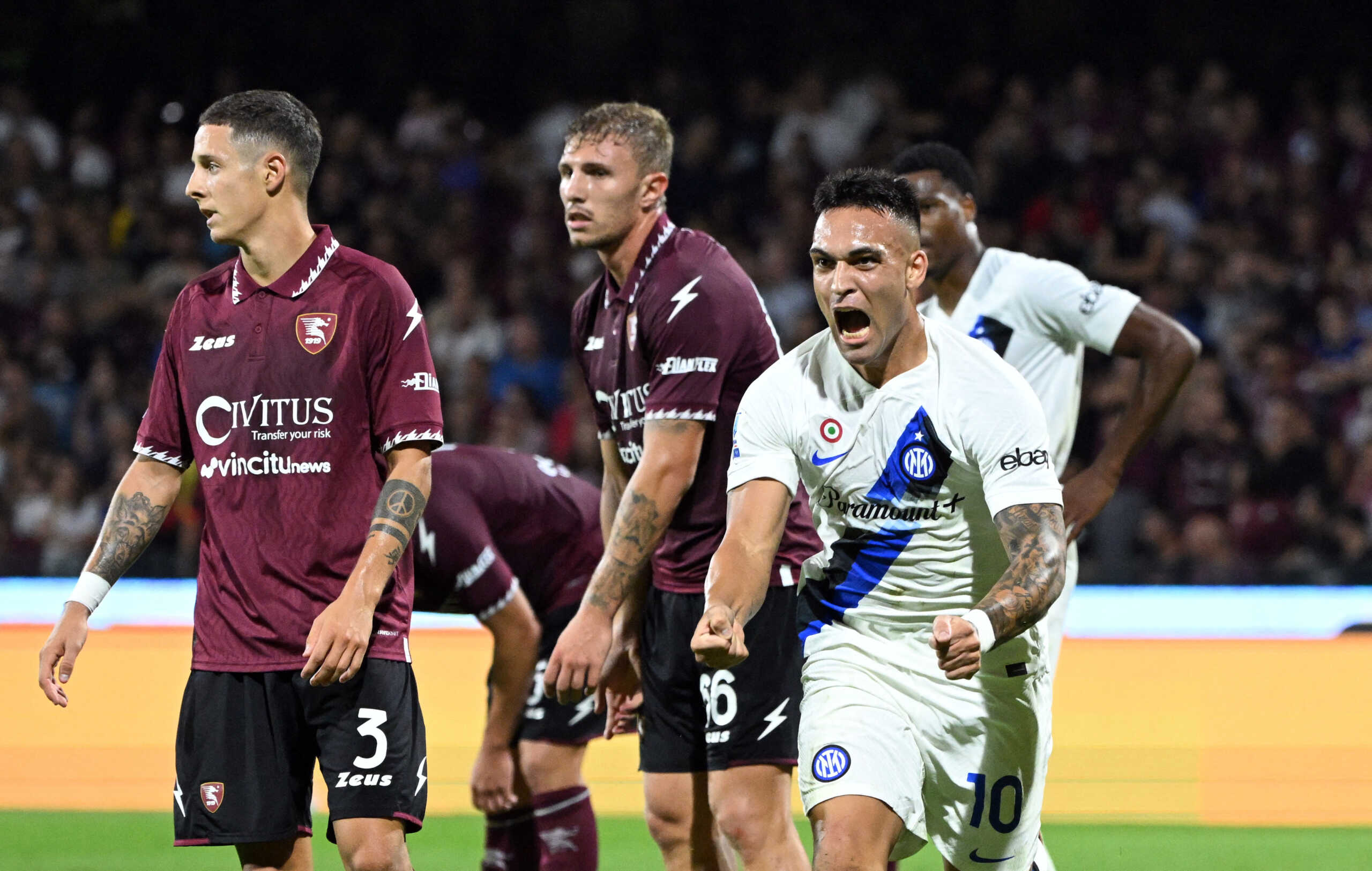 Soccer Football - Serie A - Salernitana v Inter Milan - Stadio Arechi, Salerno, Italy - September 30, 2023 Inter Milan's Lautaro Martinez celebrates scoring their second goal REUTERS