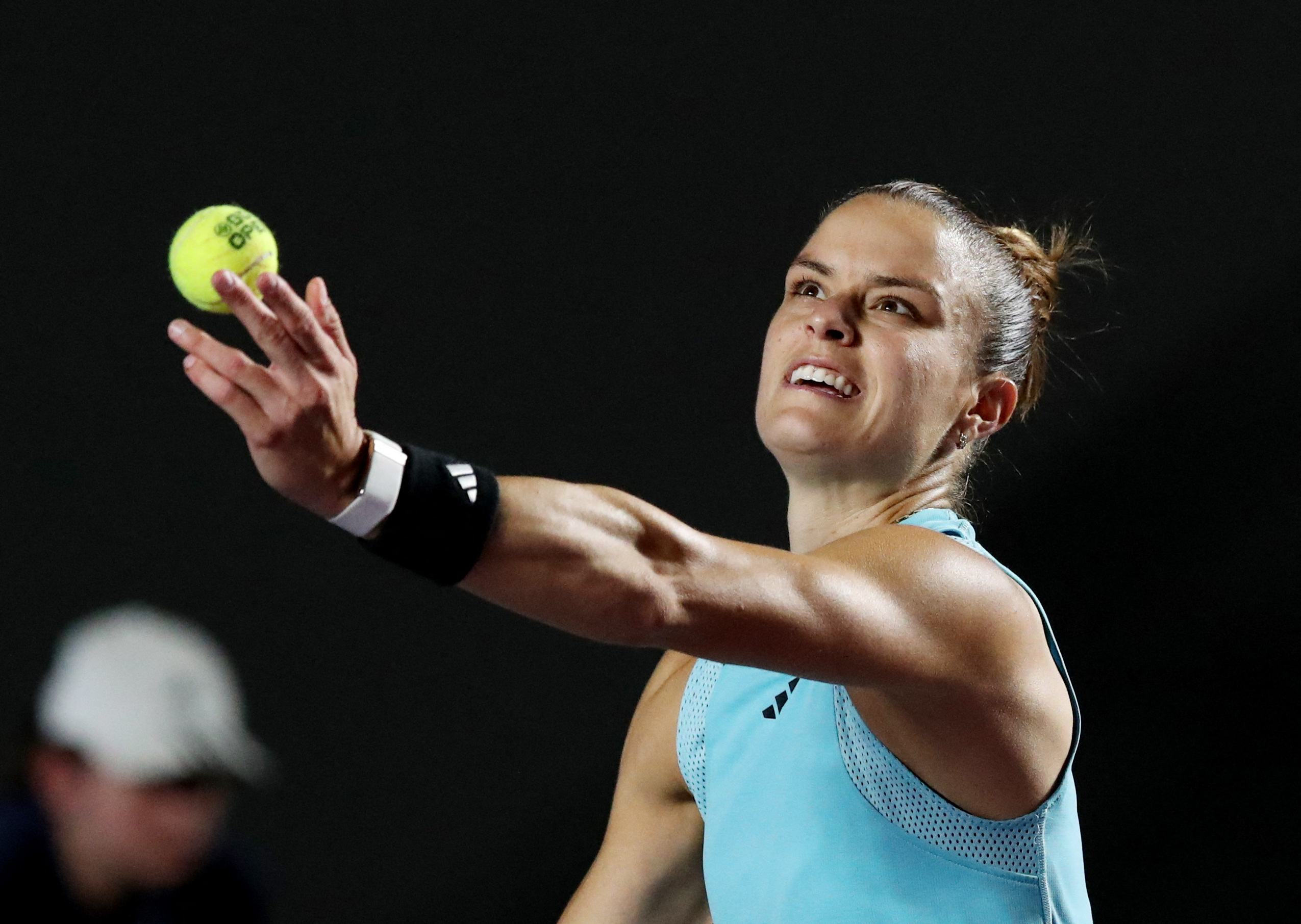Tennis - WTA 1000 - Guadalajara Open - Panamerican Tennis Center, Guadalajara, Mexico - September 23, 2023 Greece's Maria Sakkari in action during her final match against Caroline Dolehide of the U.S. REUTERS