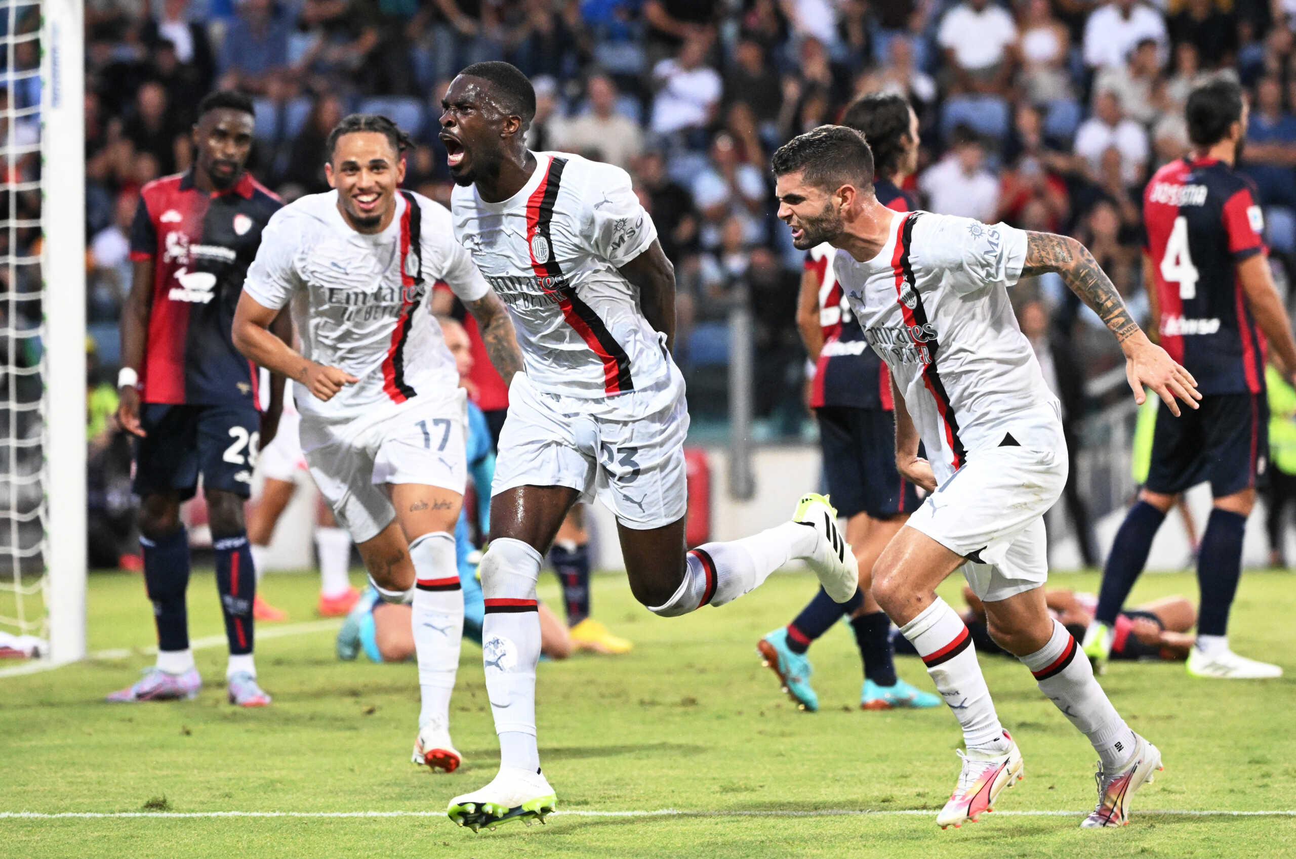 Soccer Football - Serie A - Cagliari v AC Milan - Sardegna Arena, Cagliari, Italy - September 27, 2023 AC Milan's Fikayo Tomori celebrates scoring their second goal REUTERS
