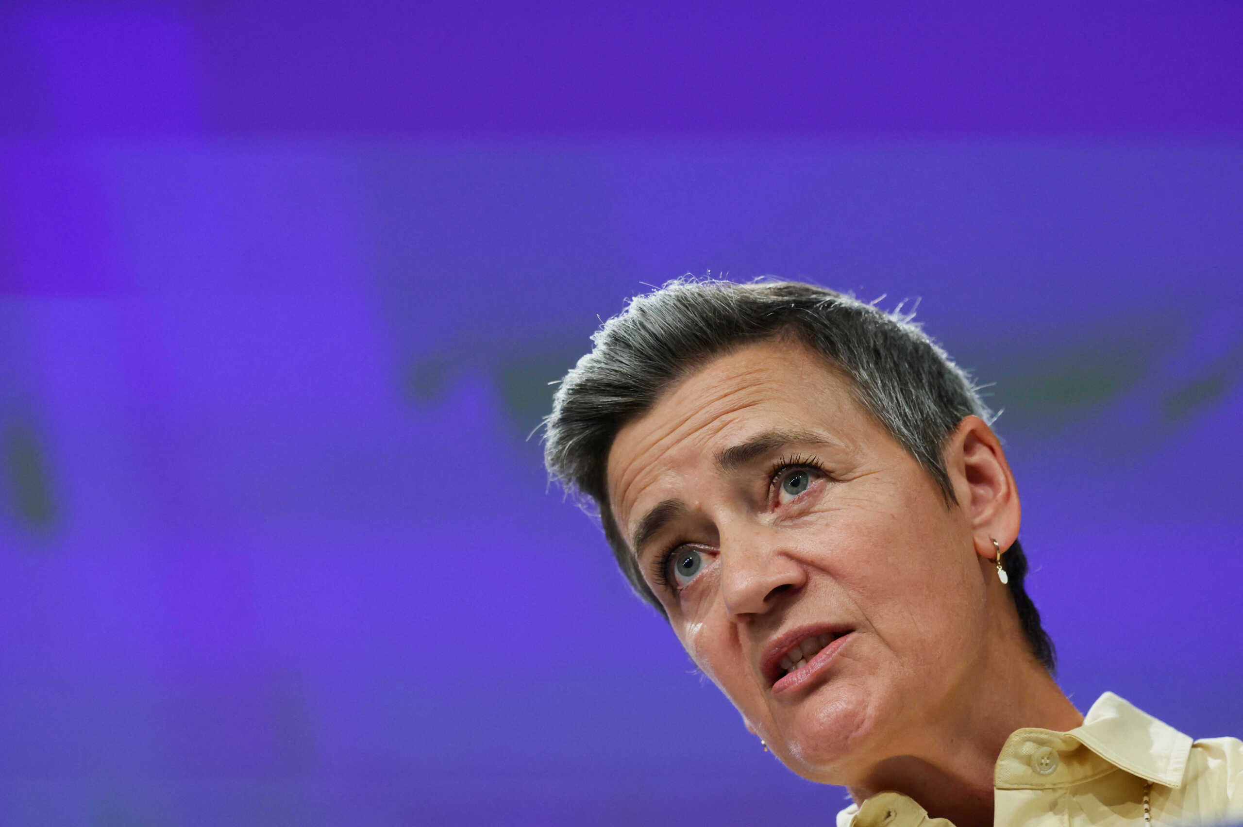 FILE PHOTO: European Commission Executive Vice President Margrethe Vestager speaks during a press conference in Brussels, Belgium June 14, 2023. REUTERS