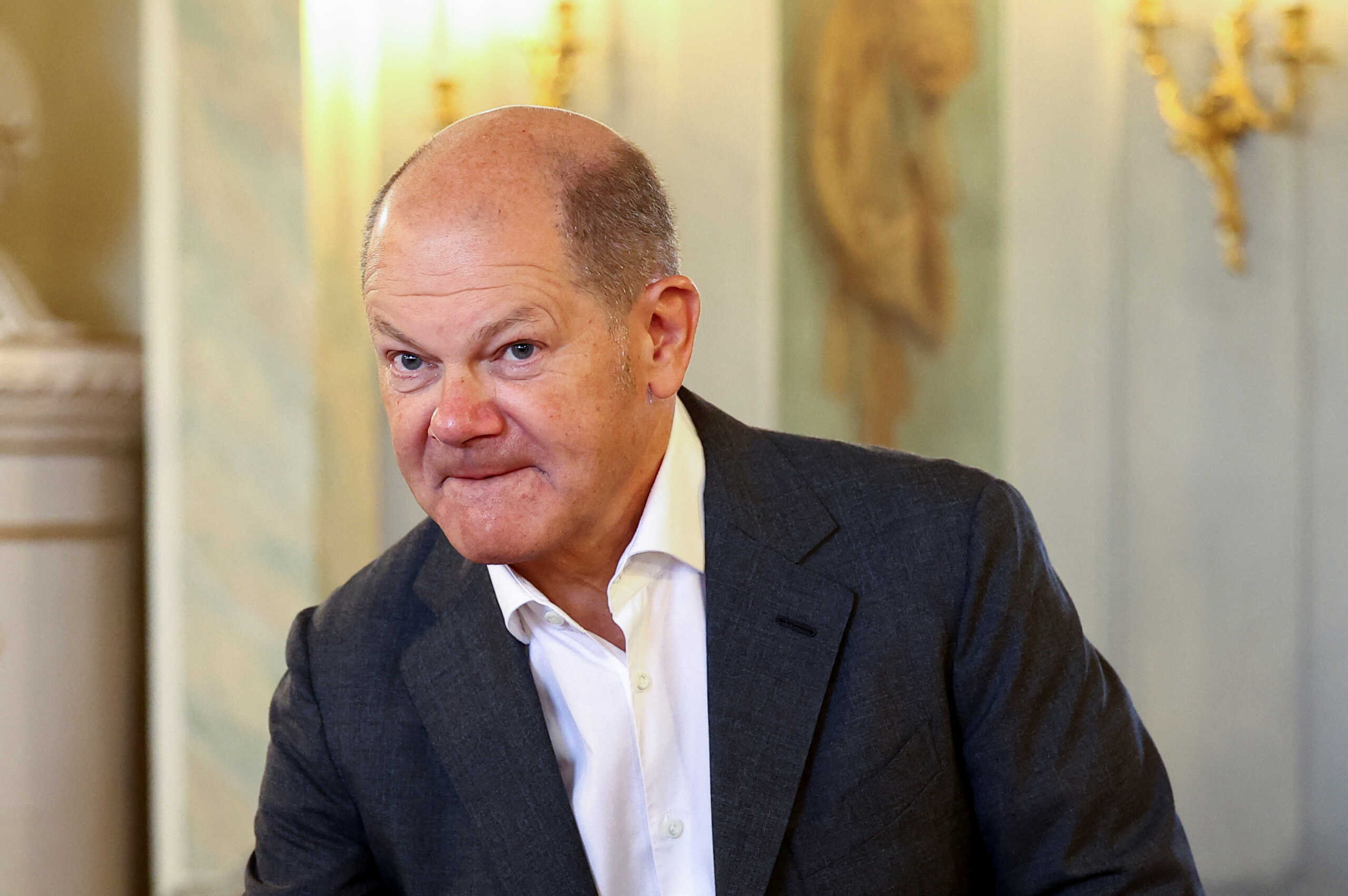 German Chancellor Olaf Scholz attends a closed cabinet meeting at Schloss Meseberg, near Gransee, Germany, August 30, 2023. REUTERS