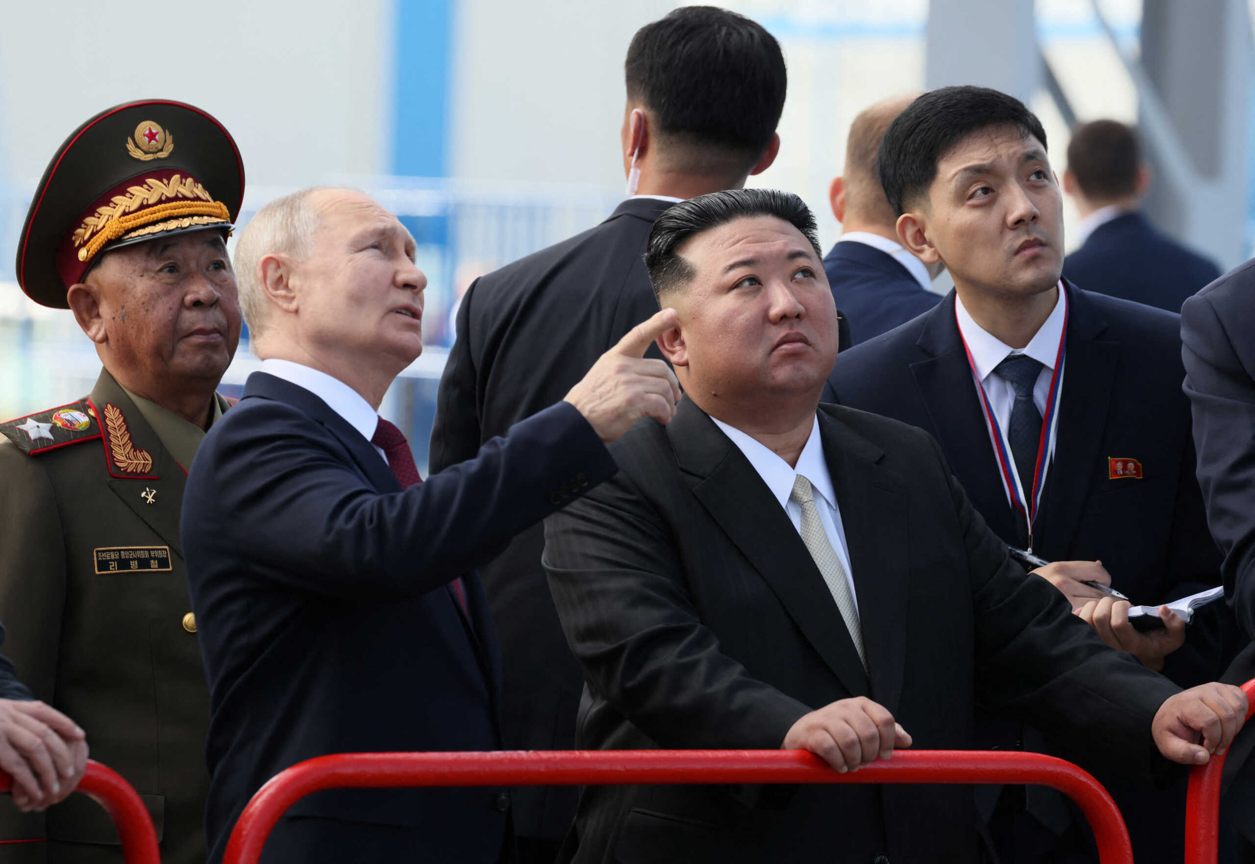 Russia's President Vladimir Putin and North Korea's leader Kim Jong Un visit the Vostochny Сosmodrome in the far eastern Amur region, Russia, September 13, 2023. Sputnik