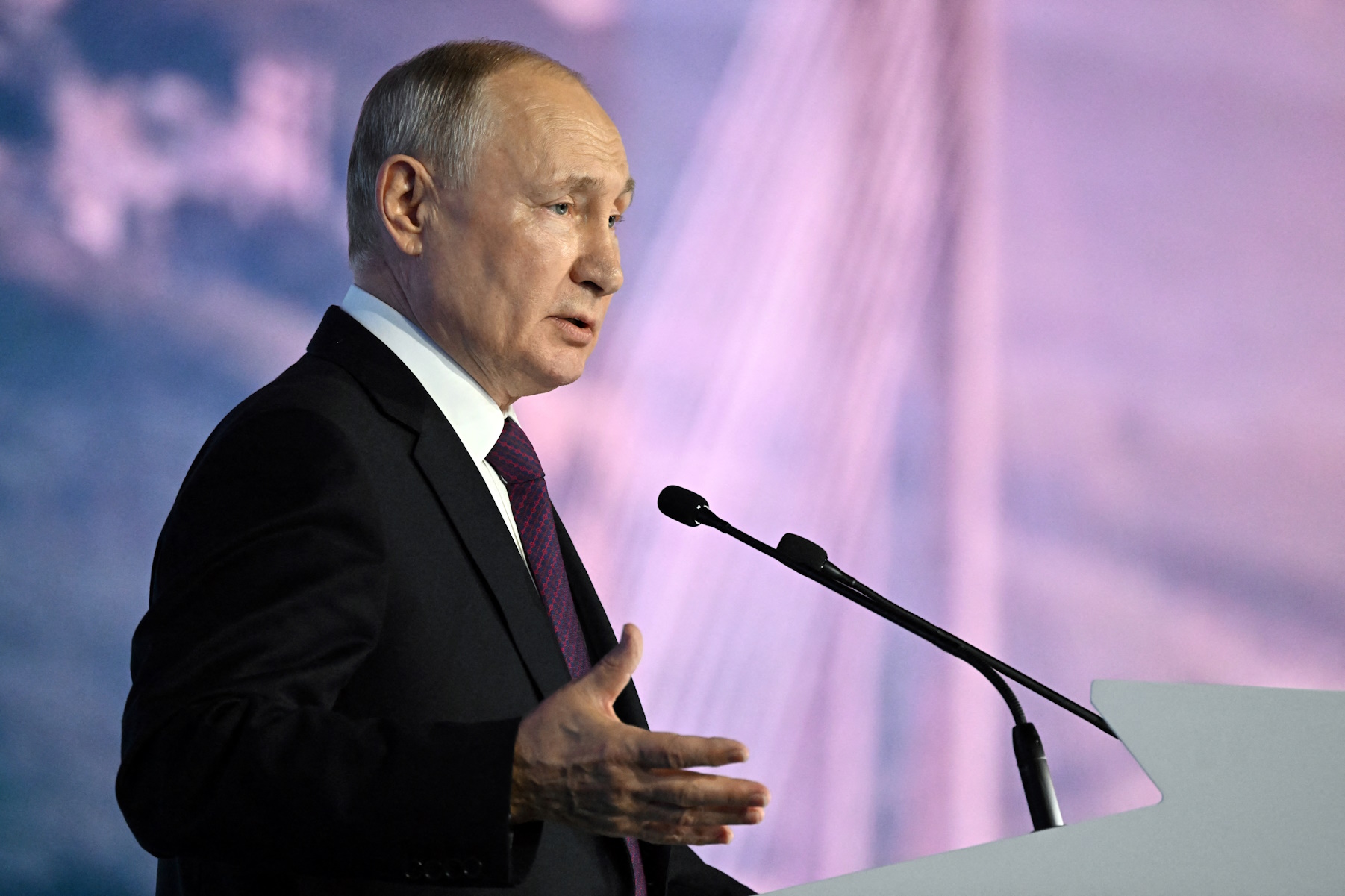 Russian President Vladimir Putin delivers a speech during a session of the 8th Eastern Economic Forum in Vladivostok, Russia, September 12, 2023. Sputnik