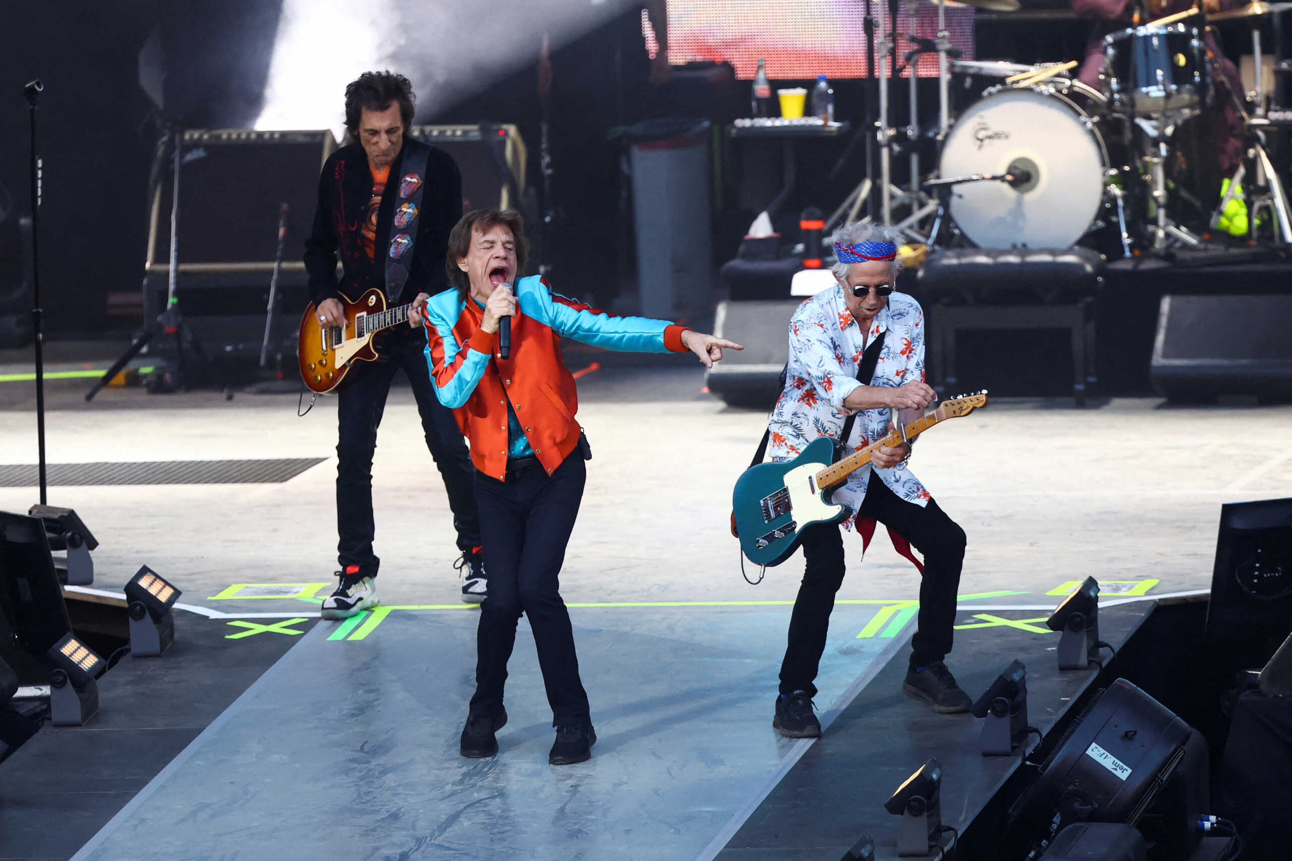 FILE PHOTO: Mick Jagger, Ronnie Wood and Keith Richards of The Rolling Stones perform as part of their "Stones Sixty Europe 2022 Tour" at Waldbuehne in Berlin, Germany, August 3, 2022. REUTERS