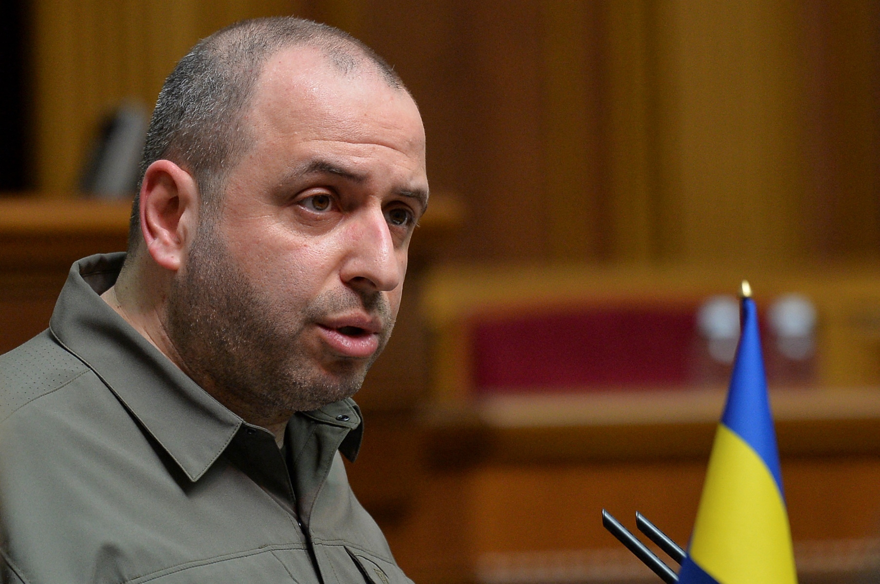 Nominated Defence Minister Rustem Umerov addresses lawmakers before they vote for his appointment, amid Russia's attack on Ukraine, during a parliament session of Ukrainian parliament in Kyiv, Ukraine September 6, 2023. REUTERS