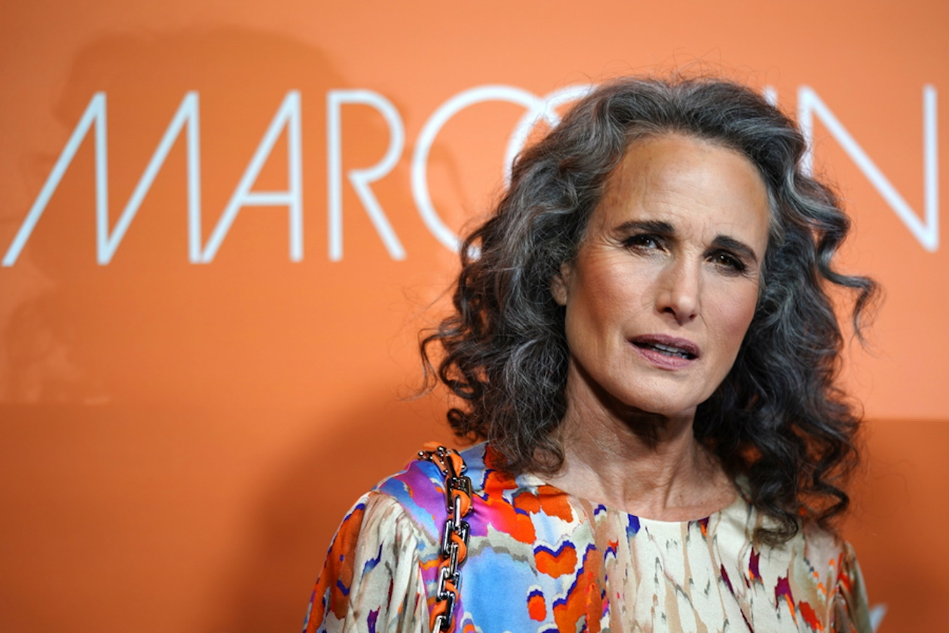 epa10413936 US actor Andie MacDowell poses prior to the Marc Cain catwalk show during Berlin Fashion Week, in Berlin, Germany, 18 January 2023. The fashion week runs from 16 to 21 January.  EPA