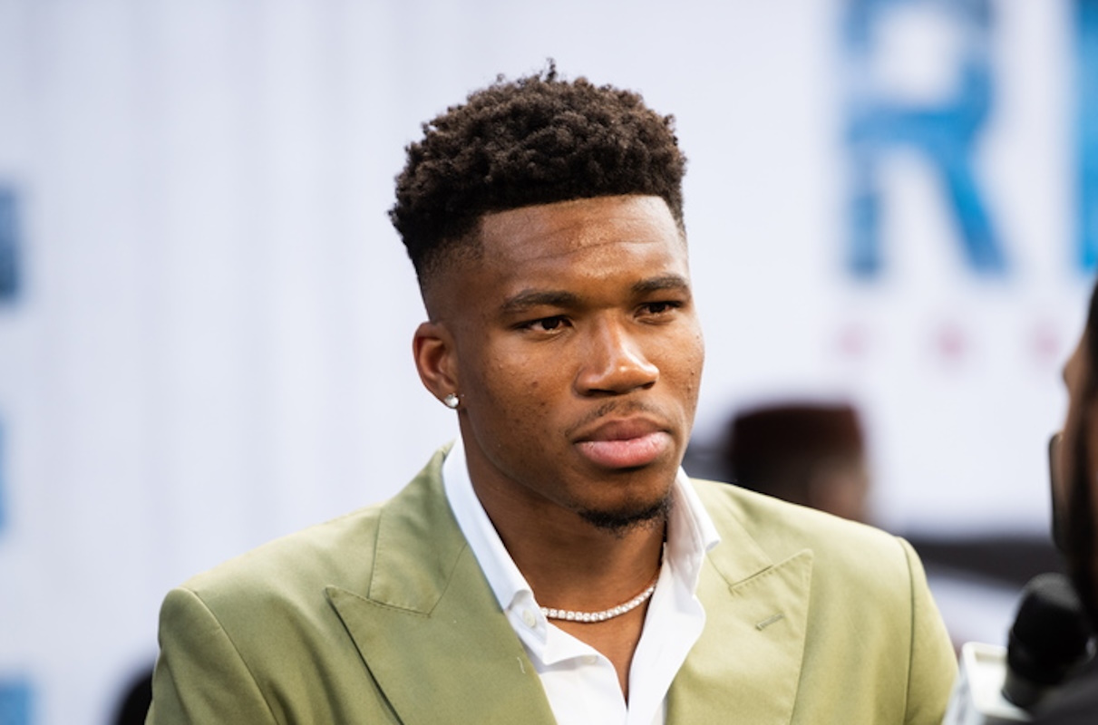 epa10028920 Giannis Antetokounmpo arrives for the Disney premiere of ÔRiseÕ at the Walt Disney Studios Main Theater in Burbank, California, USA, 22 June 2022. Rise will be released in Theaters on 24 June.  EPA