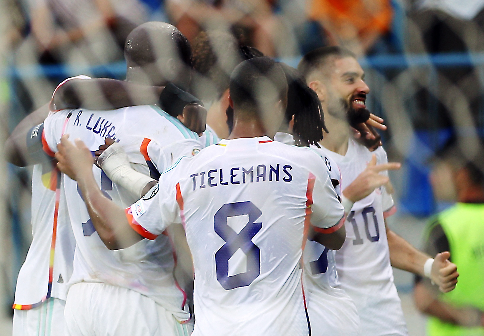 Soccer Football - Euro 2024 Qualifier - Group F - Azerbaijan v Belgium - Dalga Arena, Baku, Azerbaijan - September 9, 2023 Belgium's Yannick Carrasco celebrates scoring their first goal with teammates REUTERS
