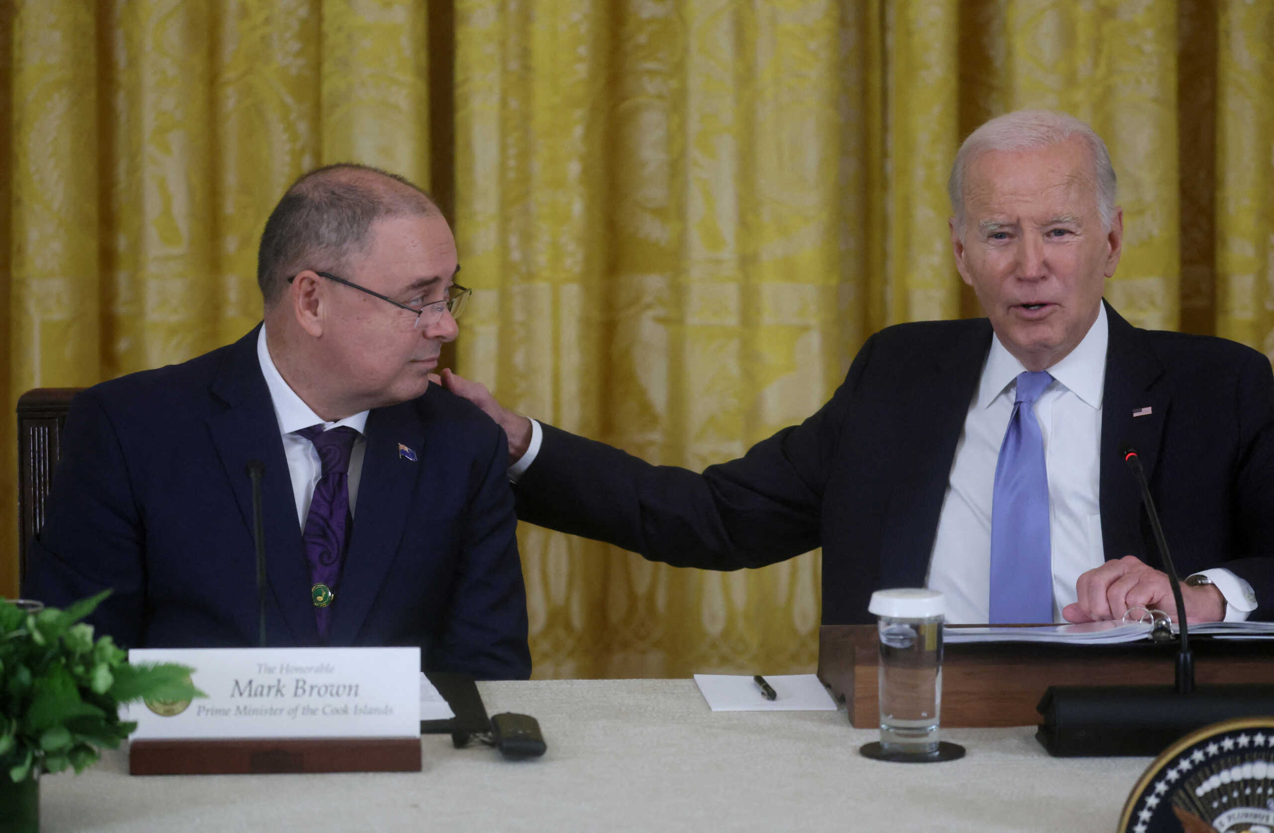 U.S. President Joe Biden introduces Prime Minister of the Cook Islands Mark Brown during a summit with Pacific Island nation leaders at the White House in Washington, U.S., September 25, 2023. REUTERS