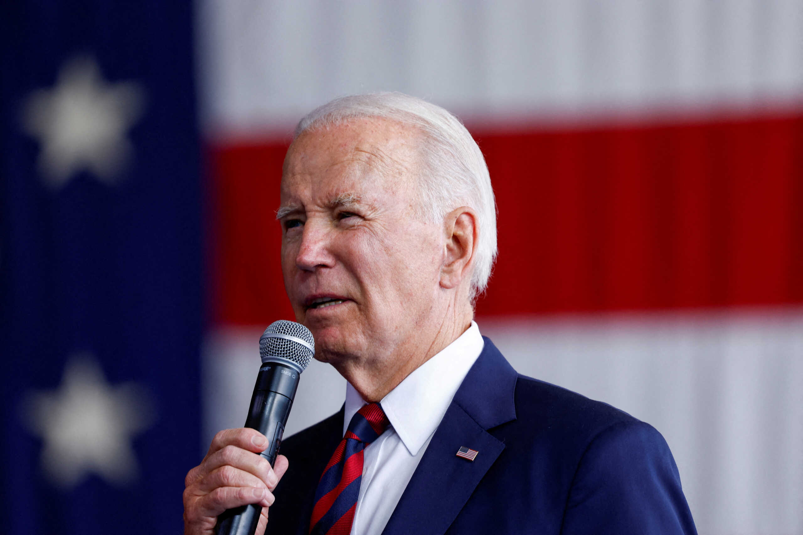 FILE PHOTO: U.S. President Joe Biden delivers remarks to service members, first responders, and their families on the day of the 22nd anniversary of the September 11, 2001 attacks on the World Trade Center, at Joint Base Elmendorf-Richardson in Anchorage, Alaska, September 11, 2023. REUTERS