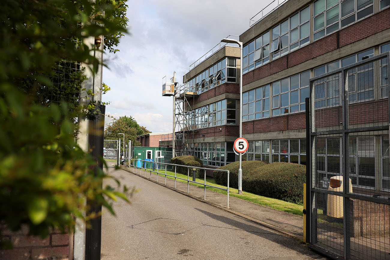 A view of scaffolding outside Hornsey School for Girls, in London, Britain, September 1, 2023. REUTERS