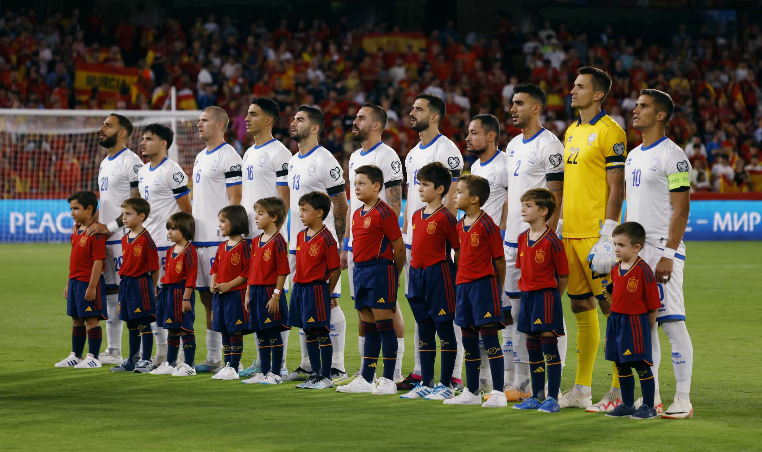 Soccer Football - Euro 2024 Qualifier - Group A - Spain v Cyprus - Nuevo Estadio de Los Carmenes, Granada, Spain - September 12, 2023 Cyprus line up before the match REUTERS