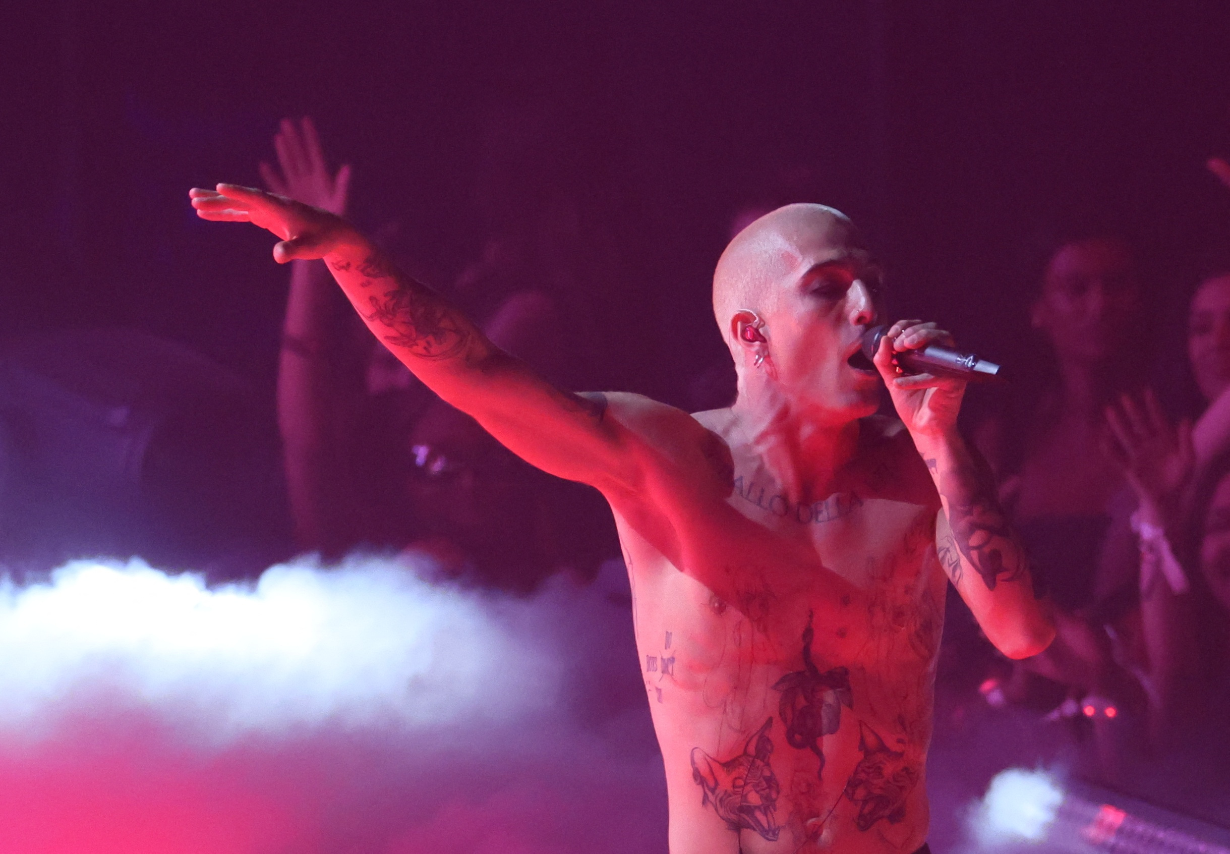 Damiano David of Maneskin performs during the 2023 MTV Video Music Awards at the Prudential Center in Newark, New Jersey, U.S., September 12, 2023. REUTERS