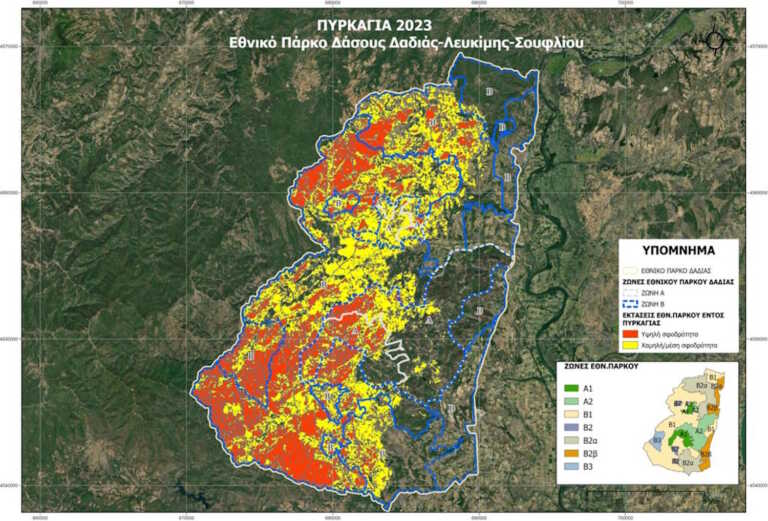Πάνω από 245.000 στρέμματα κάηκαν φέτος στο Εθνικό Πάρκο της Δαδιάς - Πάνω από 57% οι καμένες εκτάσεις, σύμφωνα με την ανάλυση του ΥΠΕΝ