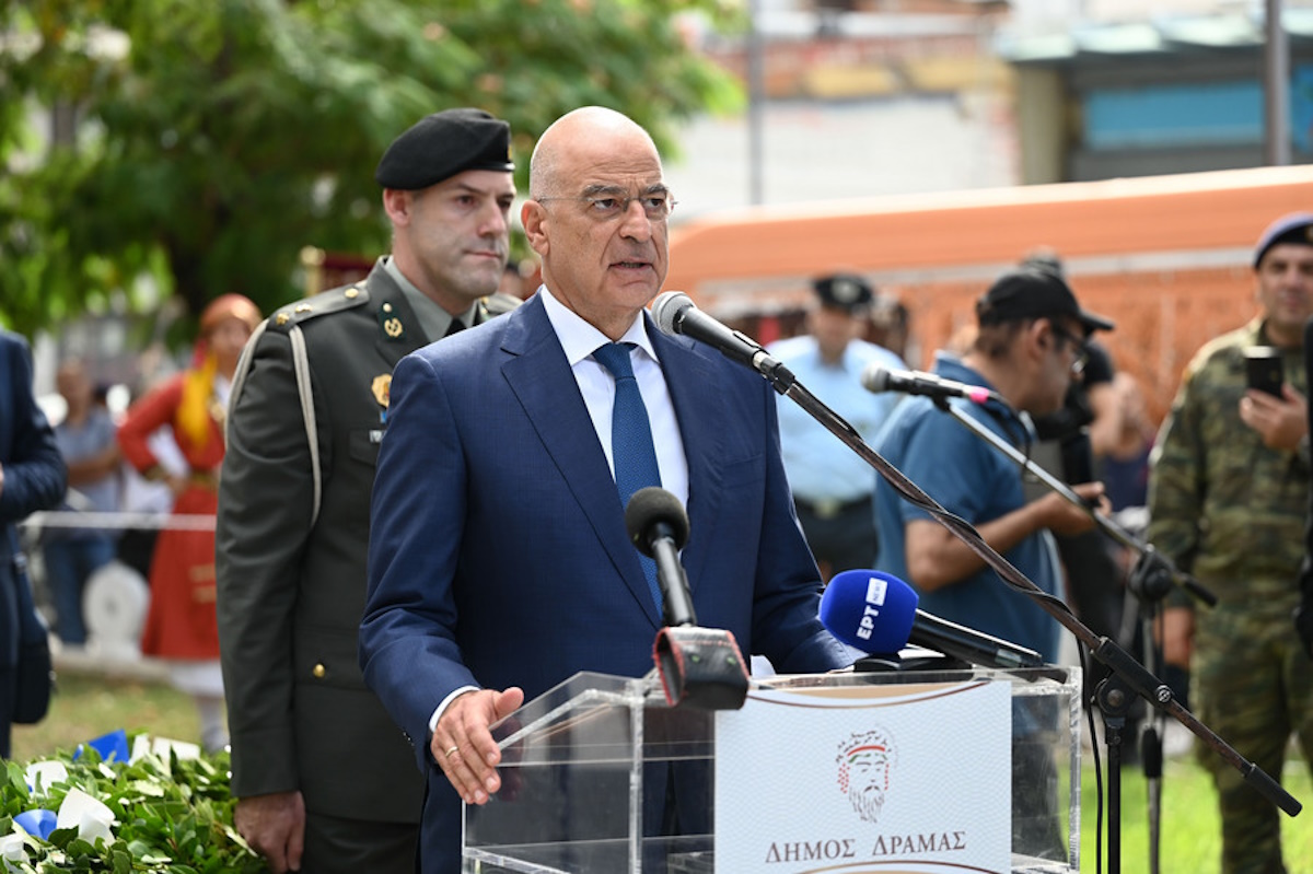 (Ξένη Δημοσίευση) Ο υπουργός Εθνικής Άμυνας, Νίκος Δένδιας, μιλάει  στις εκδηλώσεις για την  82η επέτειο της Σφαγής από τα βουλγαρικά στρατεύματα κατοχής, στη Δράμα, εκπροσωπώντας την Κυβέρνηση, Παρασκευή 29 Σεπτεμβρίου 2023. ΑΠΕ-ΜΠΕ