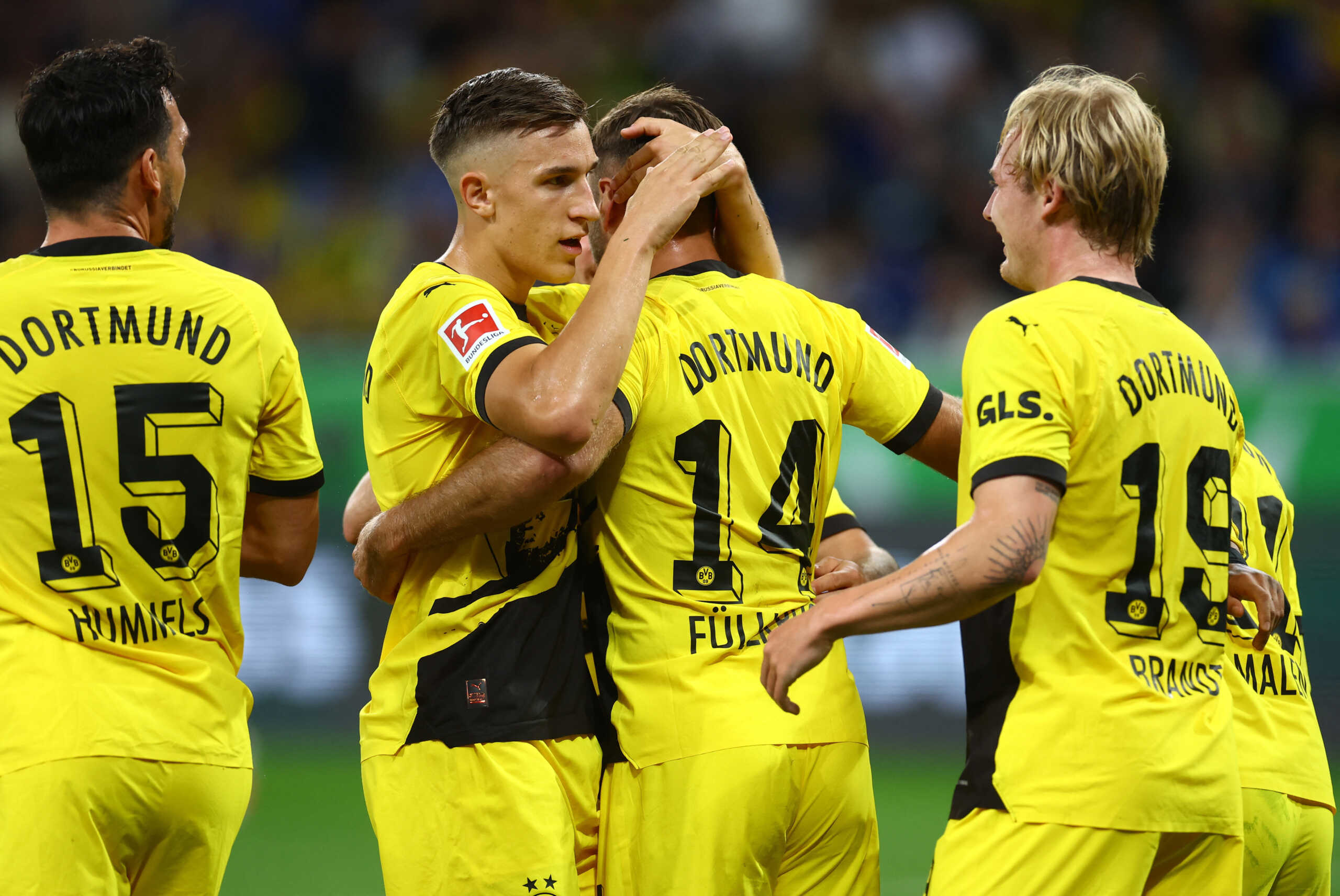 Soccer Football - Bundesliga - TSG 1899 Hoffenheim v Borussia Dortmund - PreZero Arena, Sinsheim, Germany - September 29, 2023 Borussia Dortmund's Niclas Fullkrug celebrates scoring their first goal REUTERS