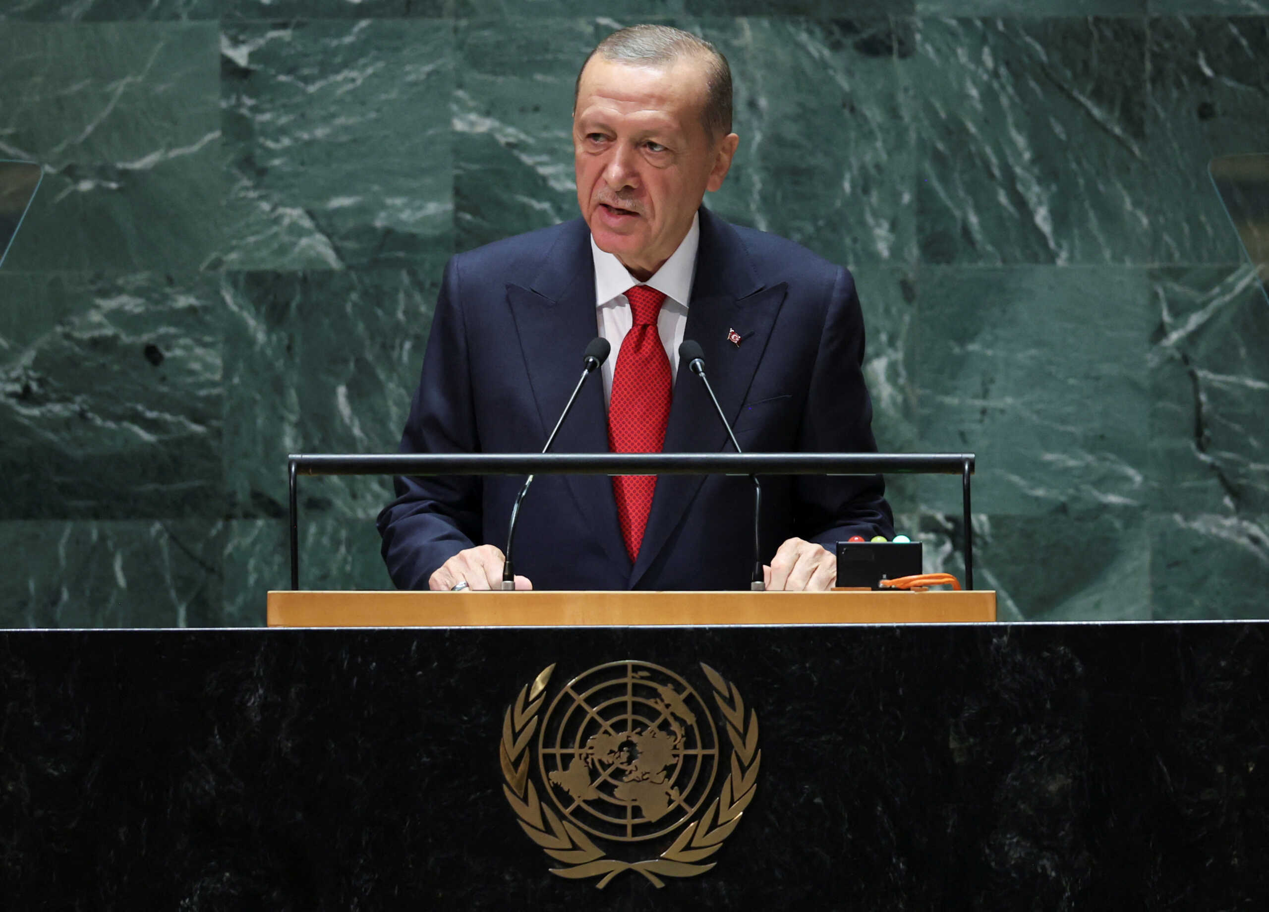 Turkey's President Tayyip Erdogan addresses the 78th Session of the U.N. General Assembly in New York City, U.S., September 19, 2023.  REUTERS