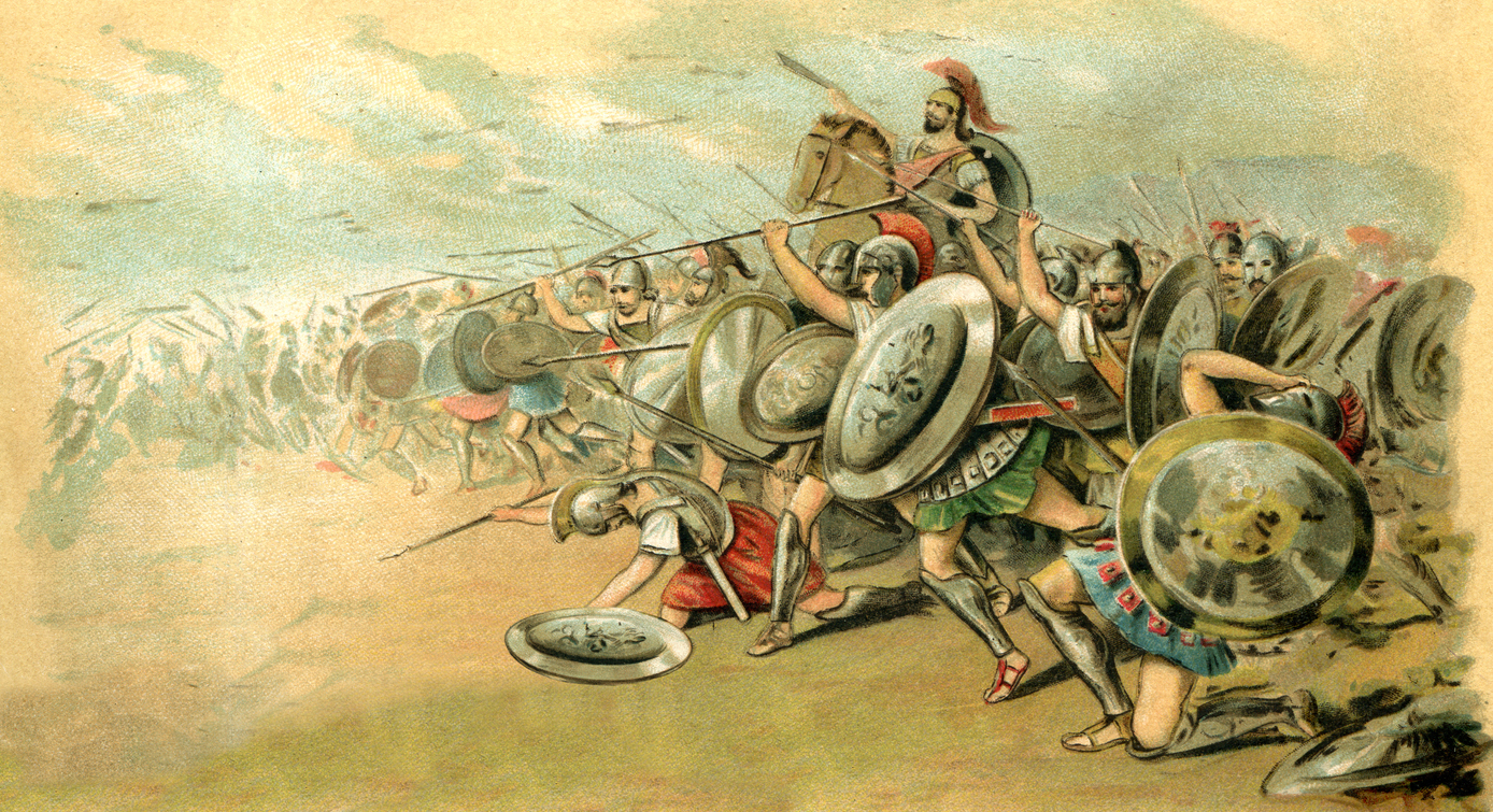 Steel engraving of Athenian in the battle of Marathon 490 BC.
The battle of Marathon is one of the epics of the ancient world. 9000 Athenian hoplites and their allies defeated the mighty Persian army of King Darius a mere 26 miles from Athens, saving Greece from invasion.
Original edition from my own archives
Source : "Allgemeine Weltgeschichte" 1898