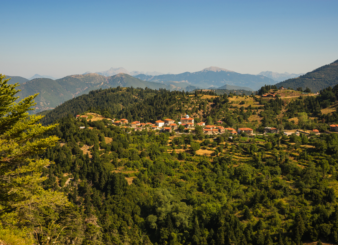 Scenic cityview at mountain village of Fidakia, Evritania, Greece