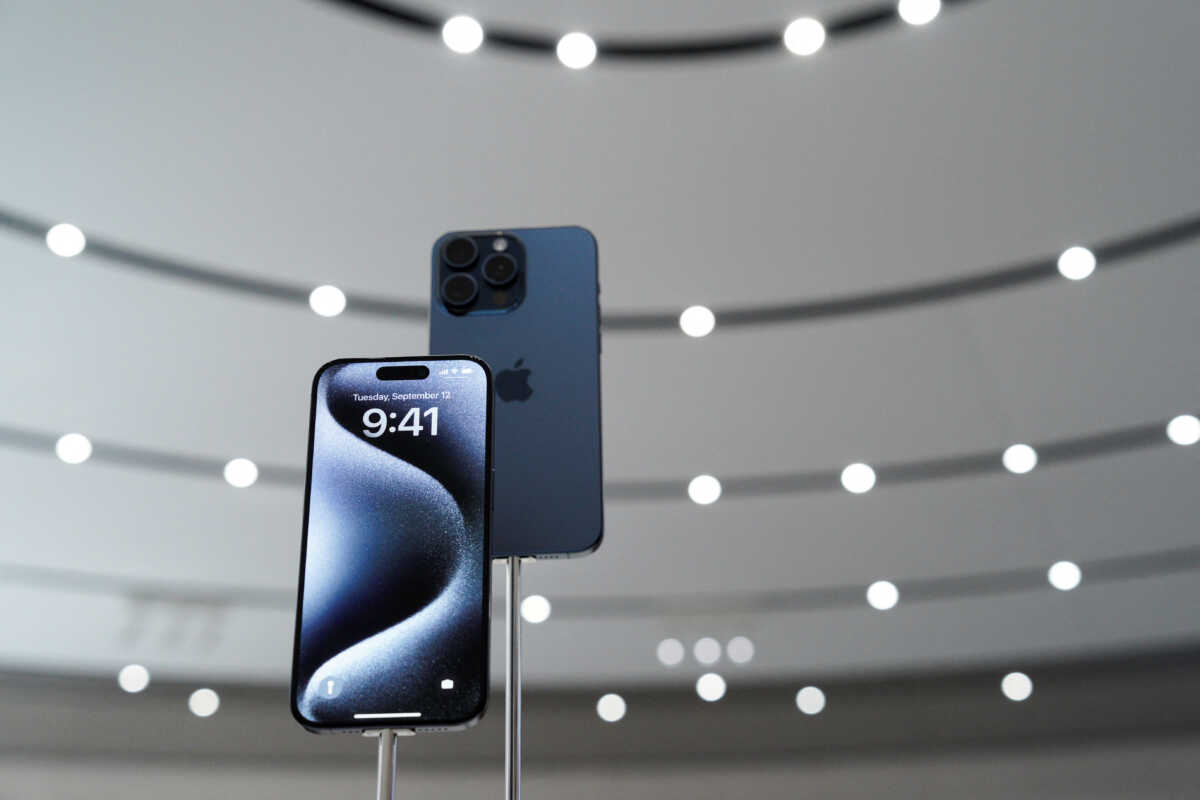 The iPhone 15 Pro is presented during the 'Wonderlust' event at the company's headquarters in Cupertino, California, U.S. September 12, 2023. REUTERS