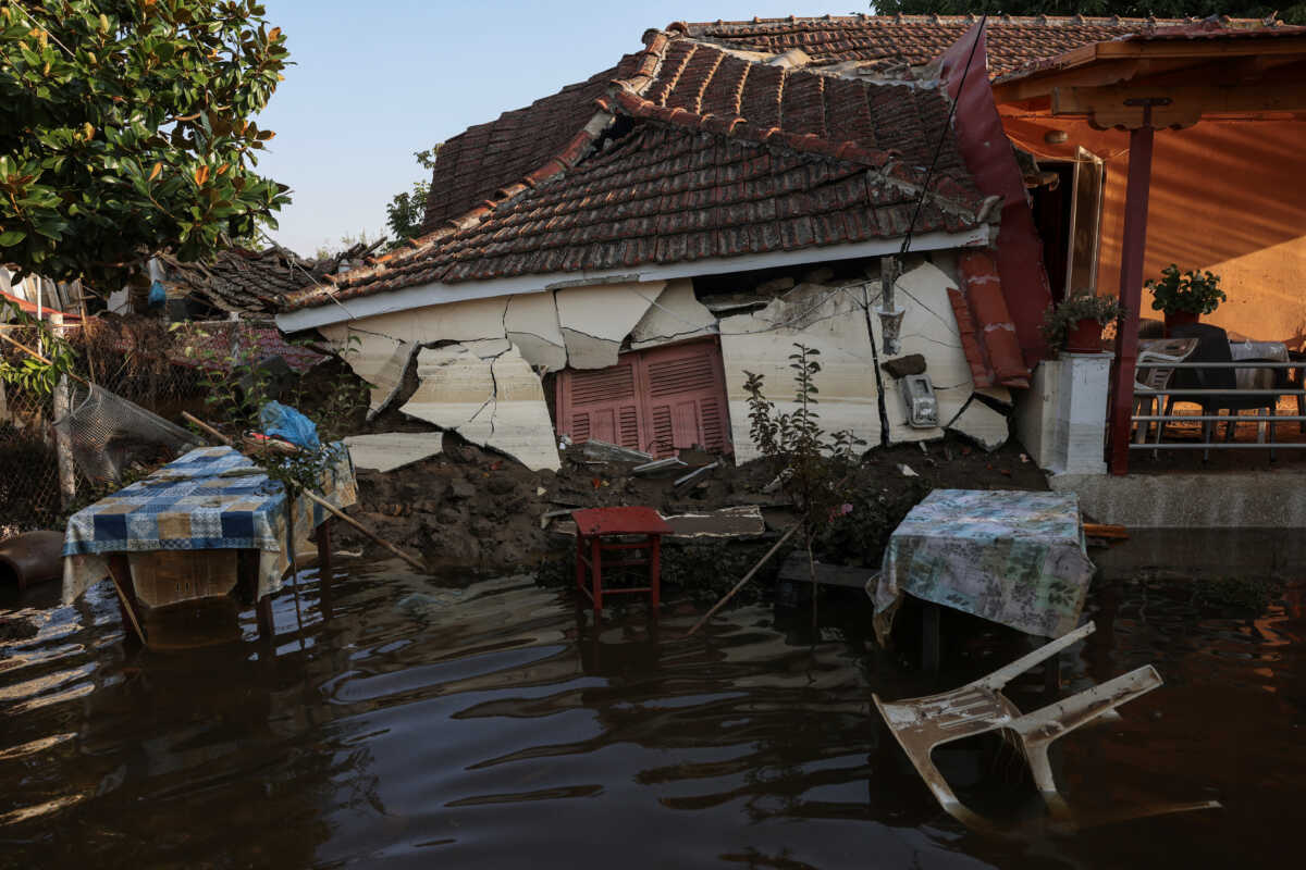 A view of the flooded house of Ourania and Stefanos Trivaras, in the aftermath of Storm Daniel in central Greece, in the village of Palamas, Greece, September 9, 2023. REUTERS