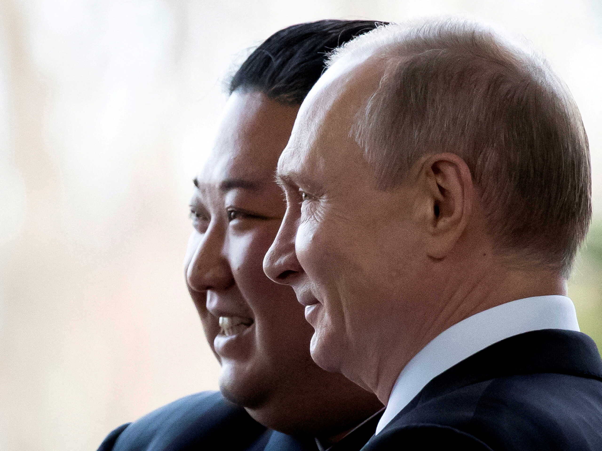 FILE PHOTO: Russian President Vladimir Putin and North Korea's leader Kim Jong Un pose for a photo during their meeting in Vladivostok, Russia, April 25, 2019. Picture taken April 25, 2019. Alexander Zemlianichenko
