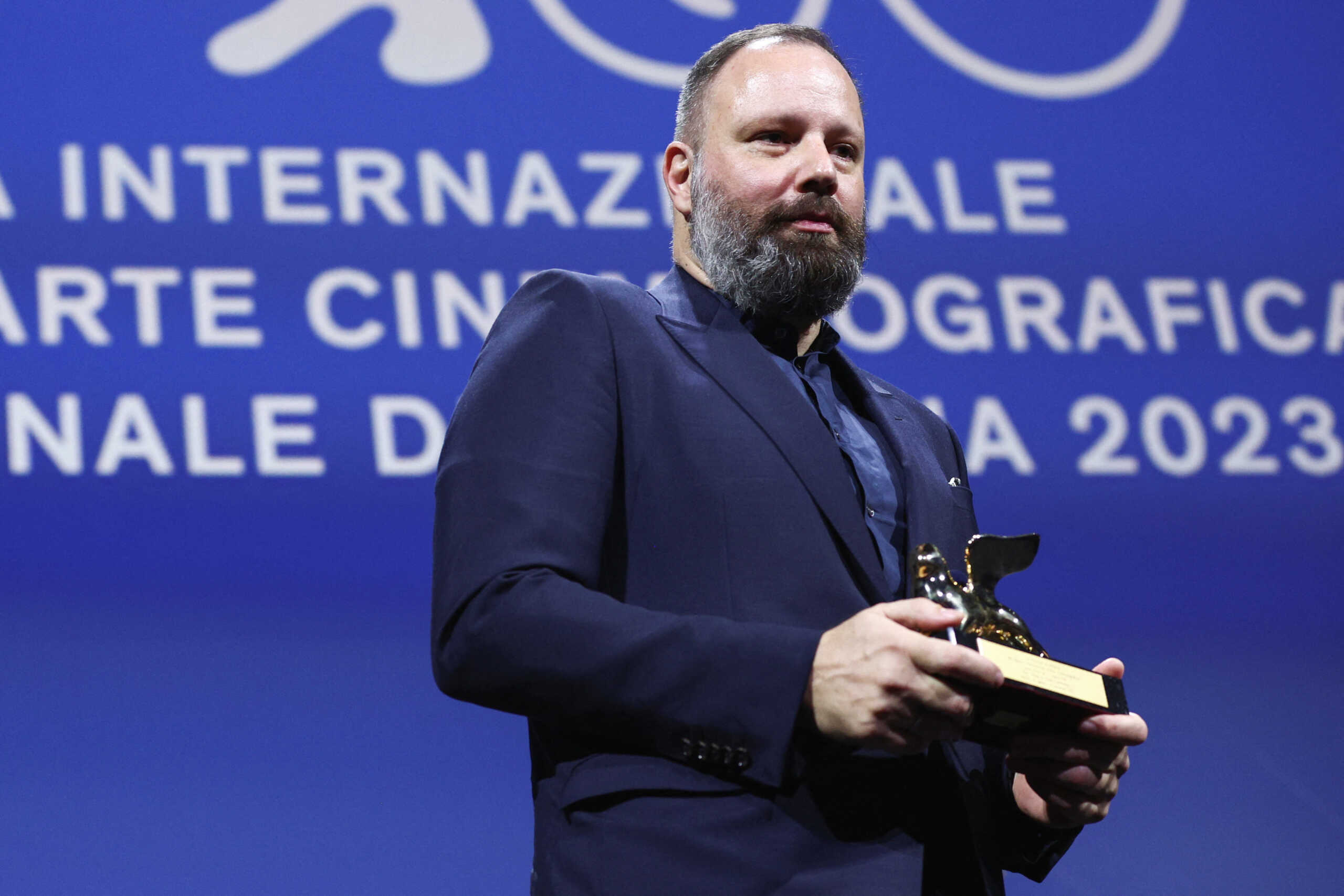 The 80th Venice Film Festival - Awards Ceremony - Venice, Italy, September 9, 2023. Director Yorgos Lanthimos poses with Golden Lion Award for Best Film for the movie 'Poor Things'. REUTERS