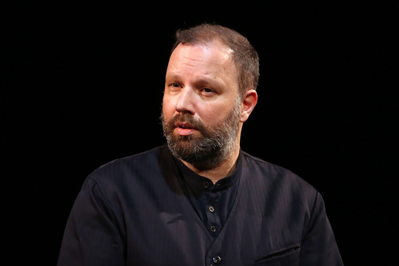 epa09928145 Greek director Yorgos Lanthimos attends a press conference after the screening of the new short titled 'Bleat' at the Greek National Opera in Athens, Greece, 05 May 2022.  EPA