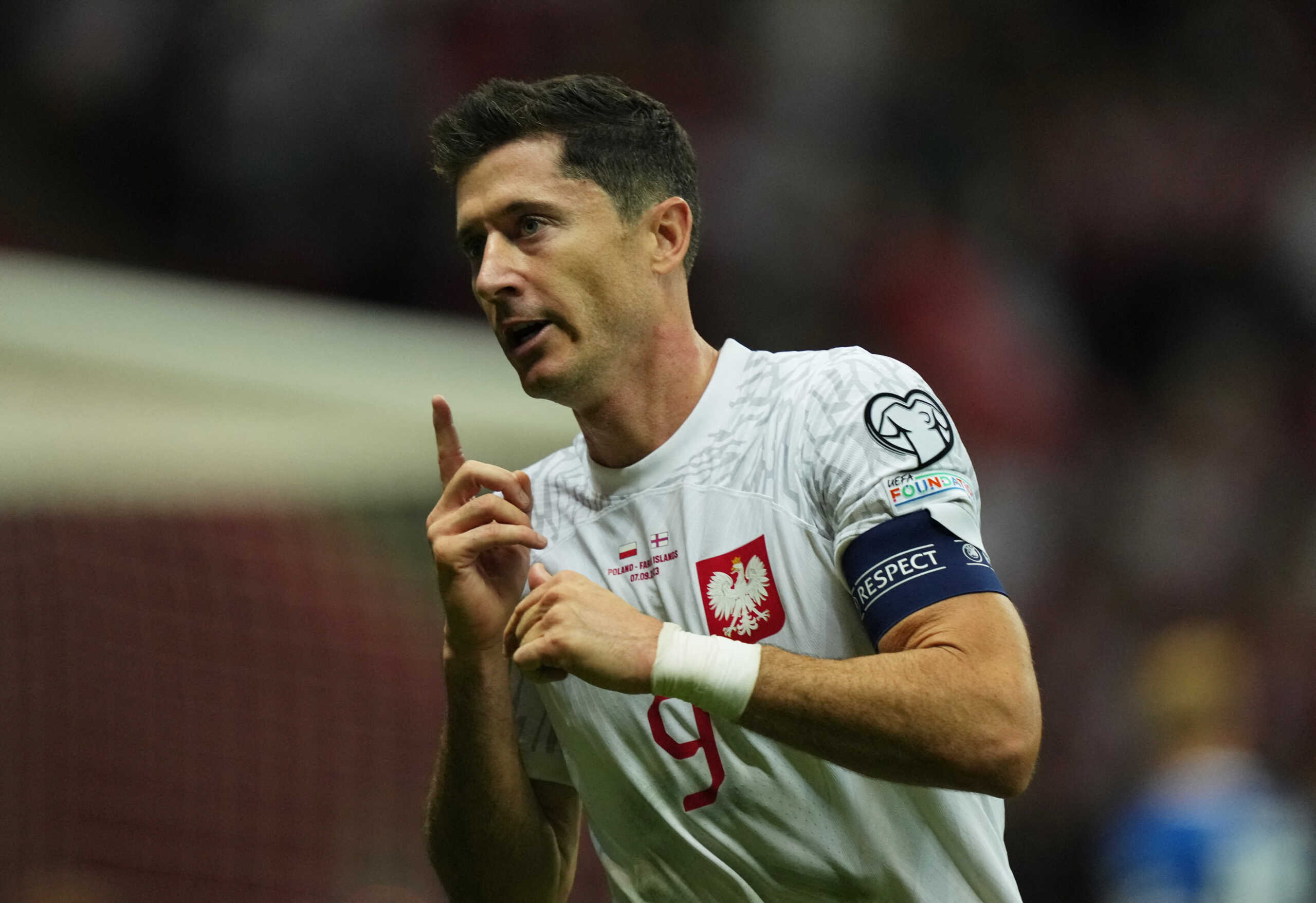 Soccer Football - Euro 2024 Qualifier - Group E - Poland v Faroe Islands - Stadion Narodowy, Warsaw, Poland - September 7, 2023 Poland's Robert Lewandowski celebrates scoring their second goal REUTERS