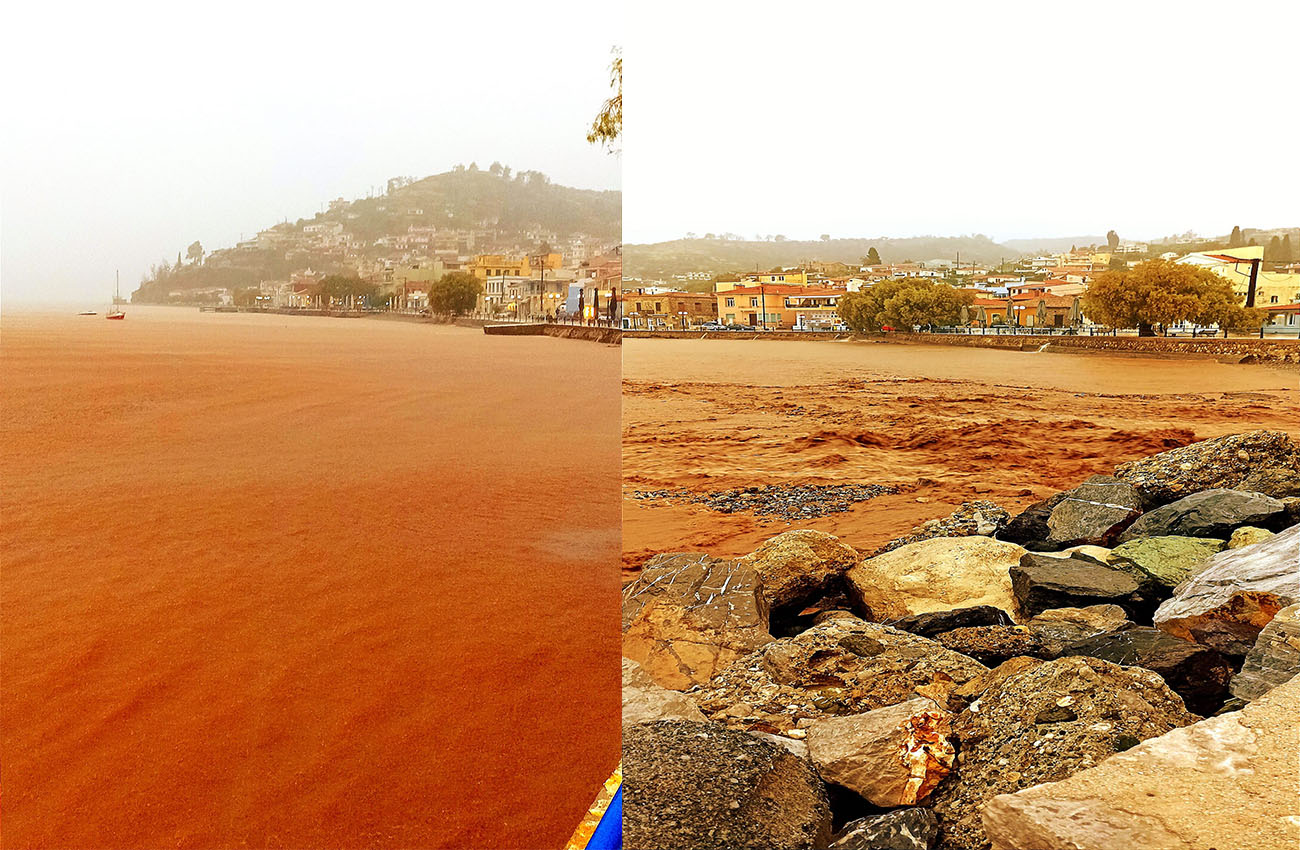 Κακοκαιρία Elias – Λίμνη Ευβοίας: Έγινε καφέ η θάλασσα από τη λάσπη
