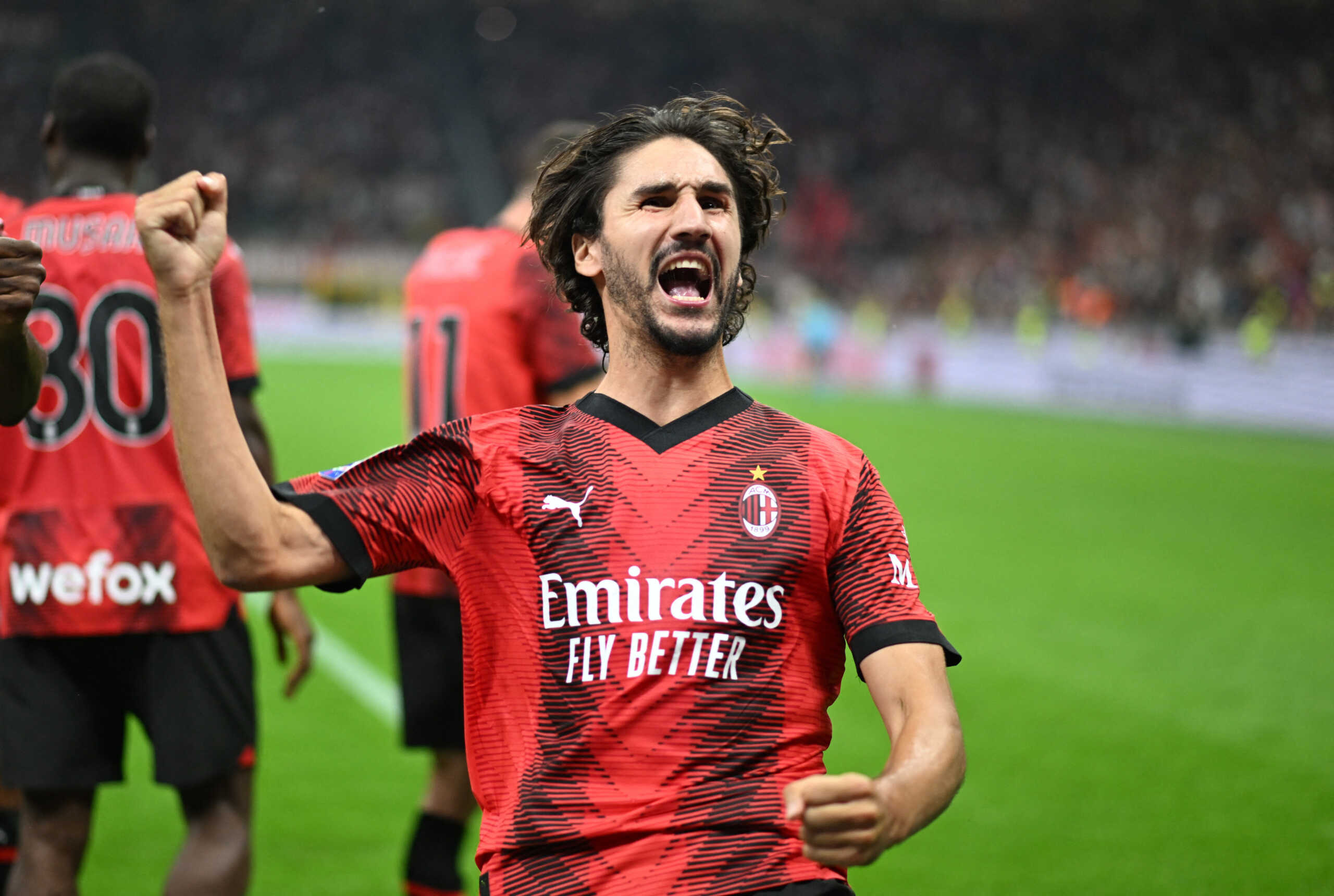 Soccer Football - Serie A - AC Milan v Lazio - San Siro, Milan, Italy - September 30, 2023 AC Milan's Yacine Adli reacts after Christian Pulisic scores their first goal REUTERS