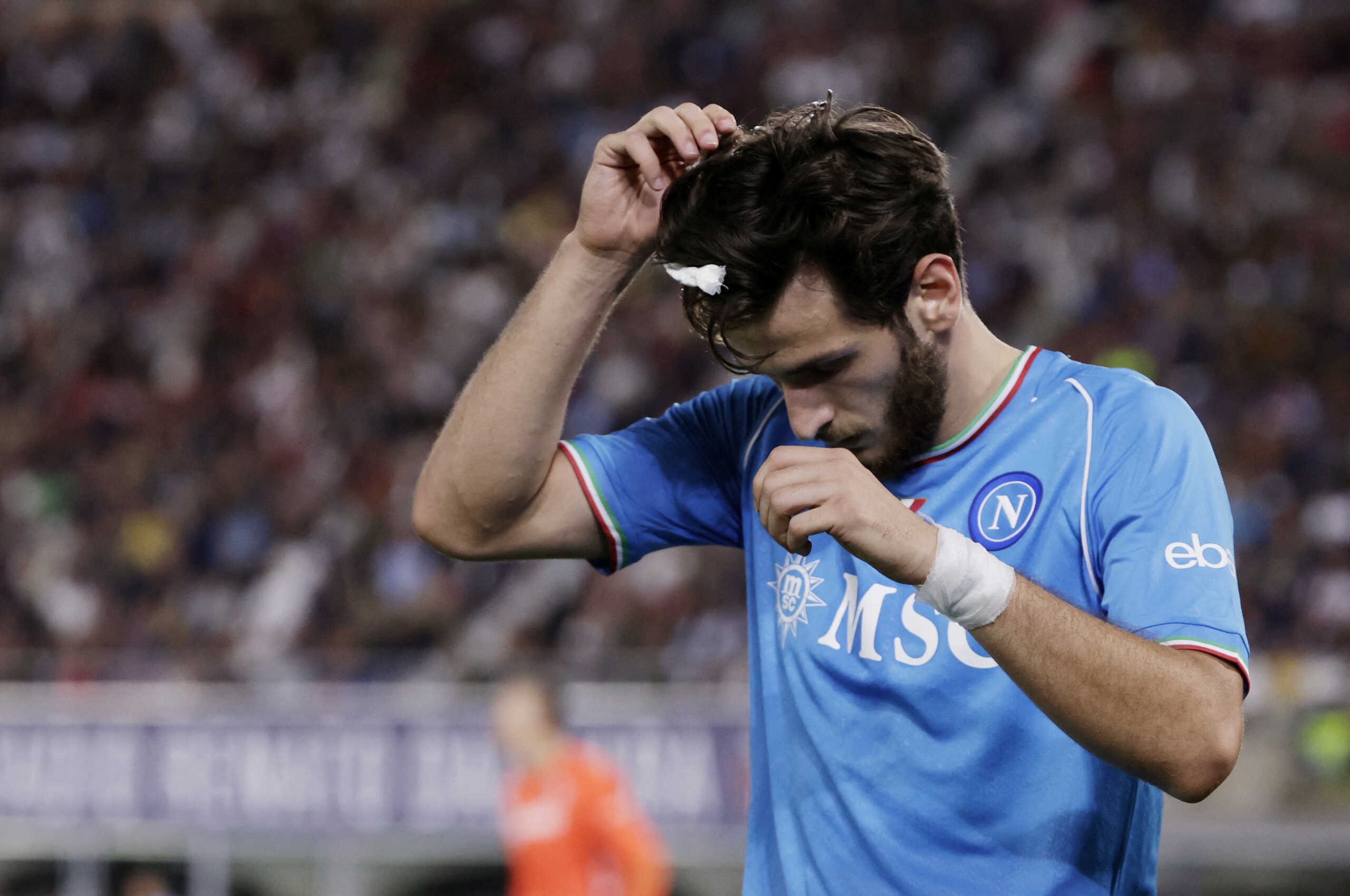 Soccer Football - Serie A - Bologna v Napoli - Stadio Renato Dall'Ara, Bologna, Italy - September 24, 2023 Napoli's Khvicha Kvaratskhelia reacts REUTERS